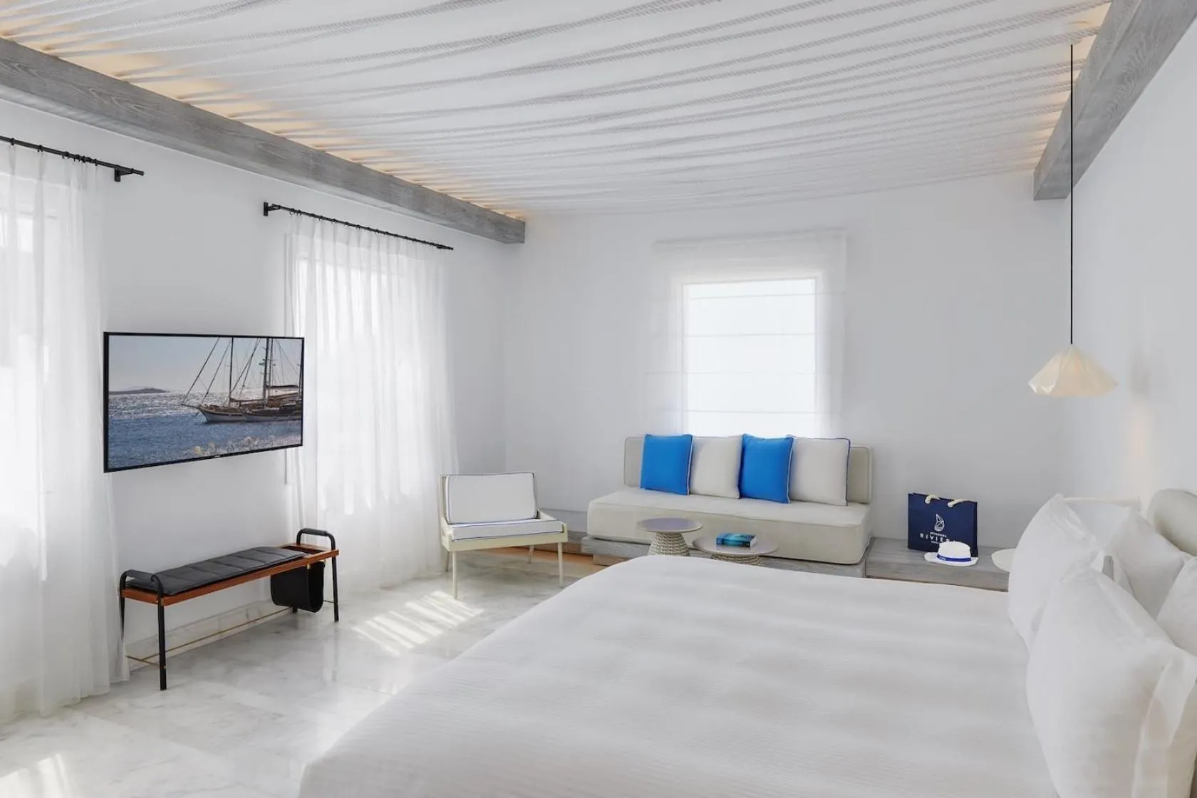 Bed in Mykonos Riviera Hotel & Spa, a member of Small Luxury Hotels of the World