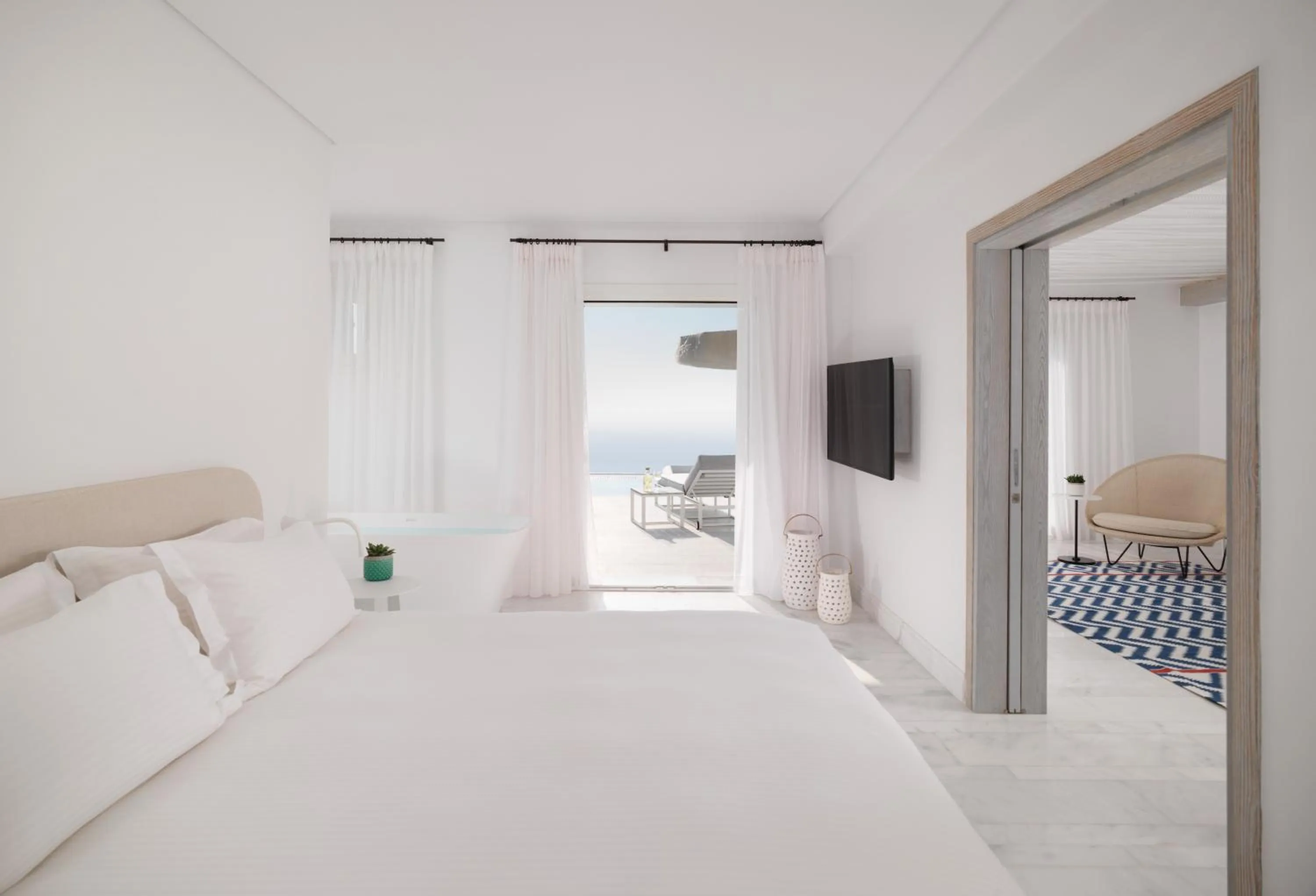 Bed in Mykonos Riviera Hotel & Spa, a member of Small Luxury Hotels of the World