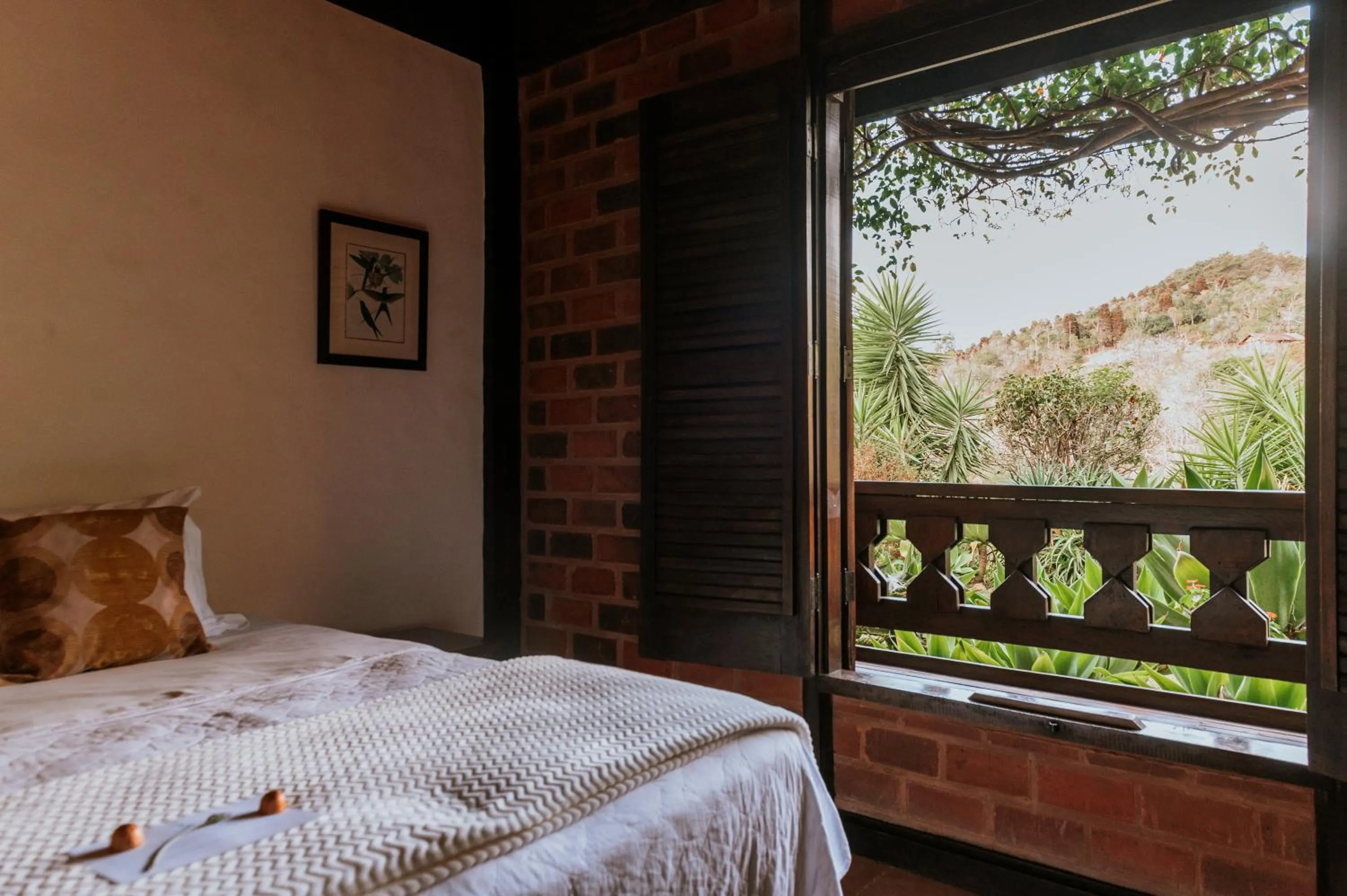 Balcony/Terrace, Bed in Pousada Pedra Azul