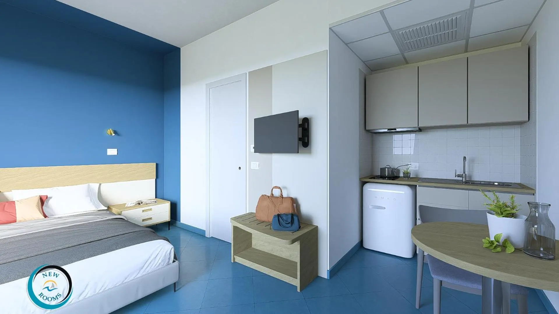 Kitchen or kitchenette, Bed in Hotel Residence Torre Del Porto