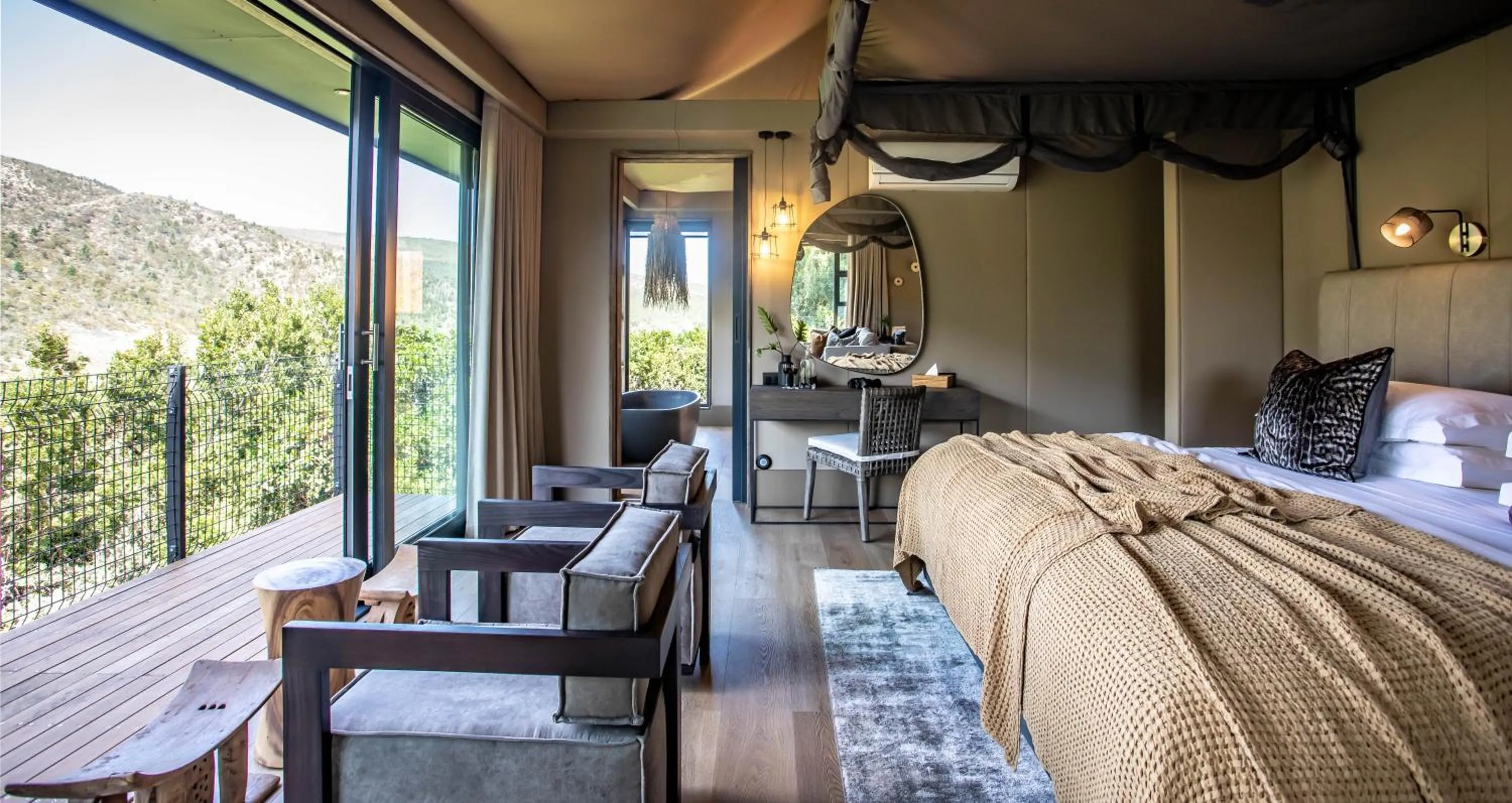 View (from property/room), Bed in Botlierskop Tented Lodge