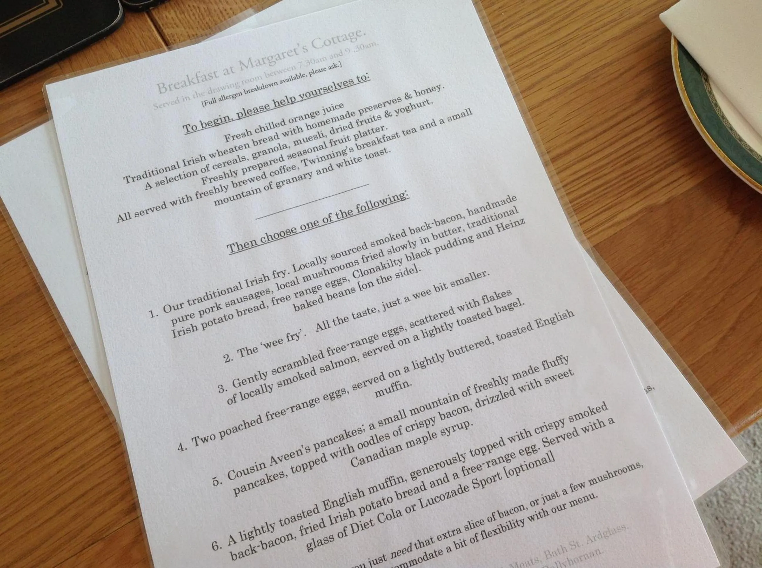 Breakfast in Margaret's Cottage B&B