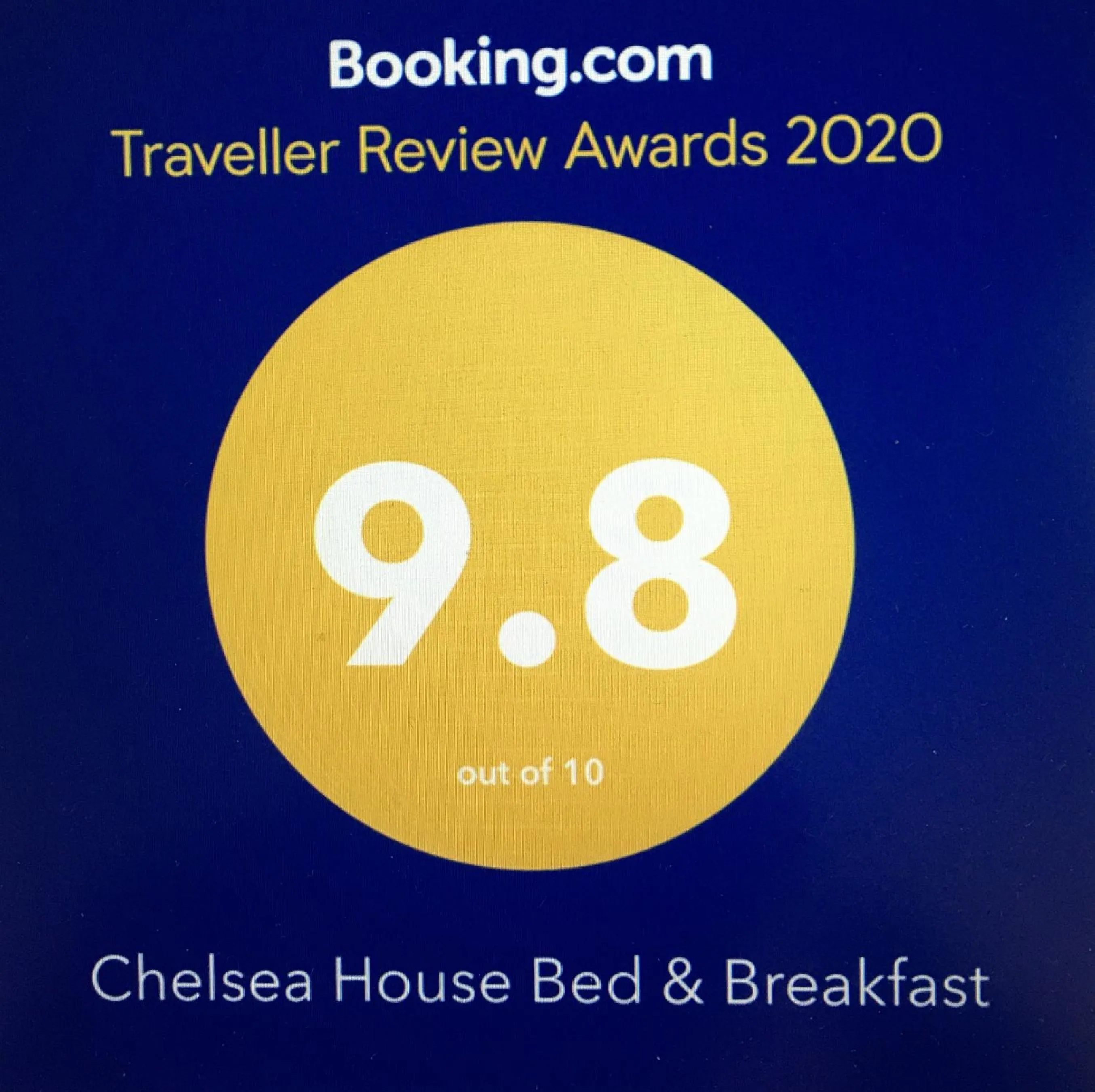 Certificate/Award in Chelsea House Bed & Breakfast