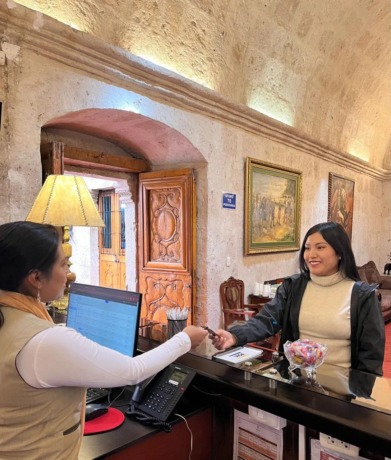Lobby or reception in Hotel Los Tambos Colonial