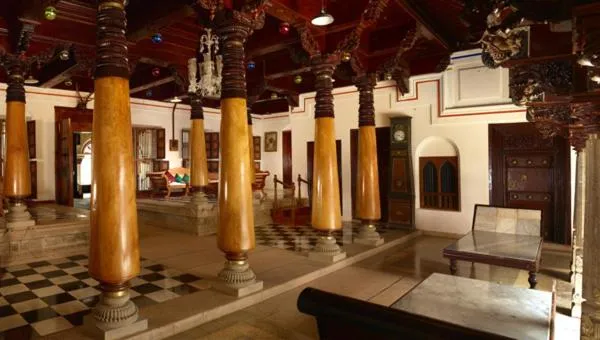 Lobby or reception in ChidambaraVilas, Chettinad - A Luxury Heritage Resort Hotel, Karaikudi