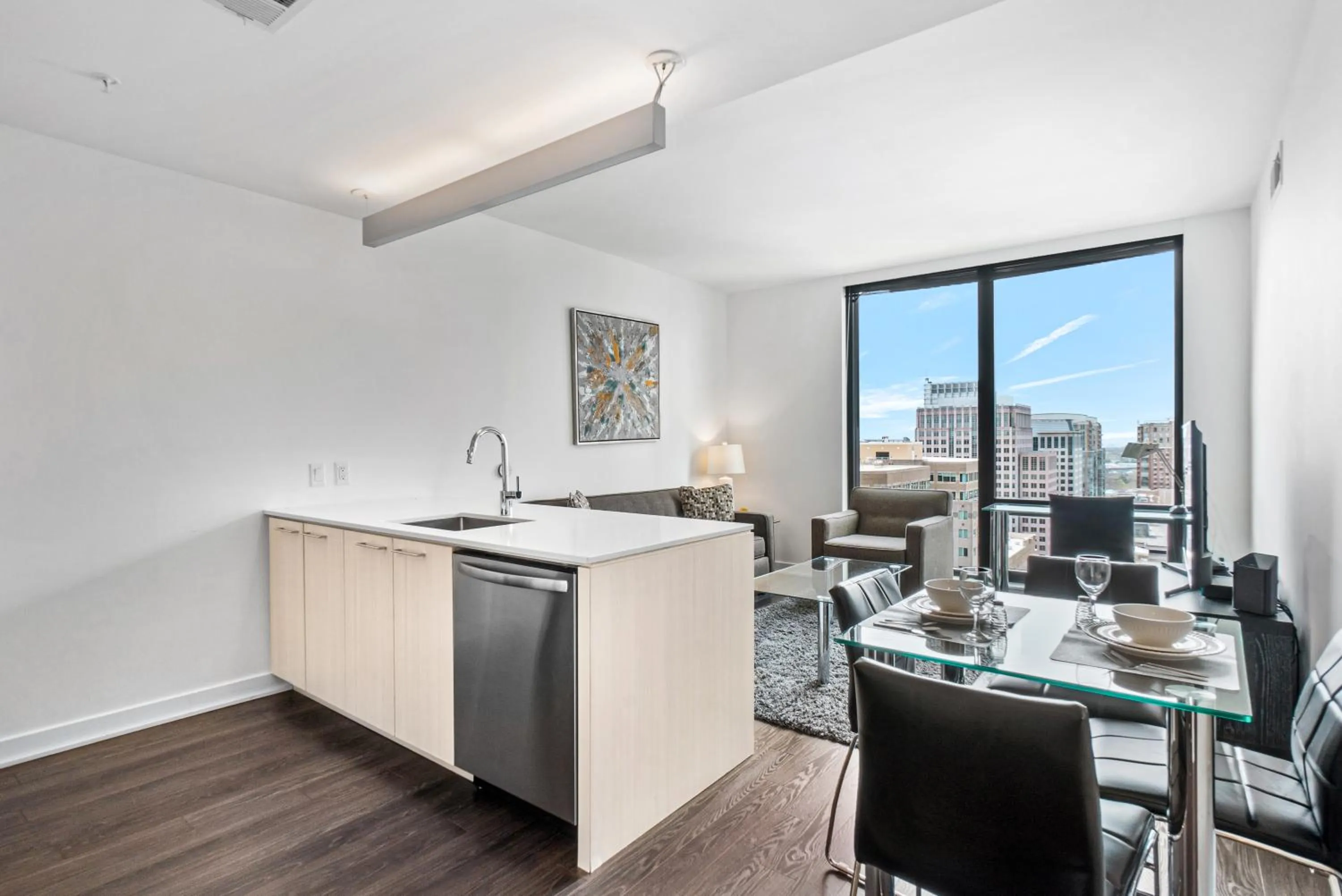 Seating area in Global Luxury Suites at Reston Town Center