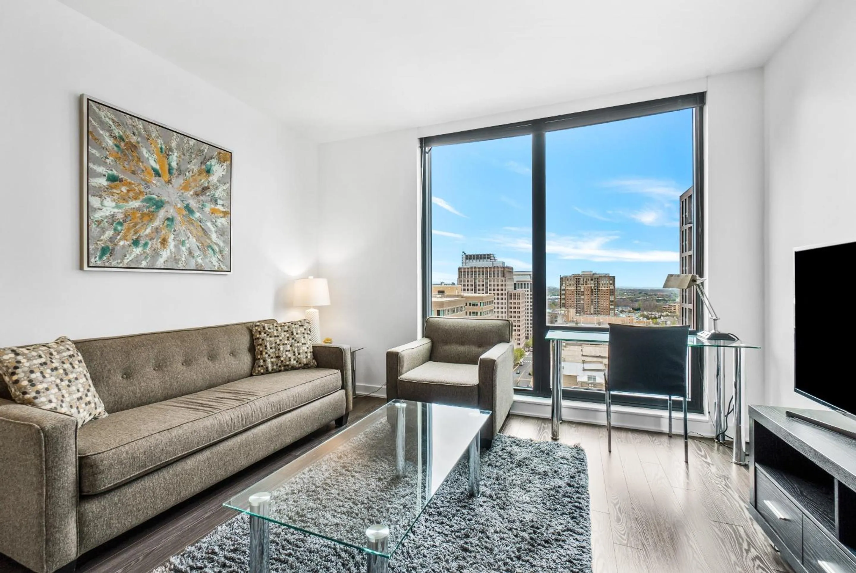 Living room in Global Luxury Suites at Reston Town Center