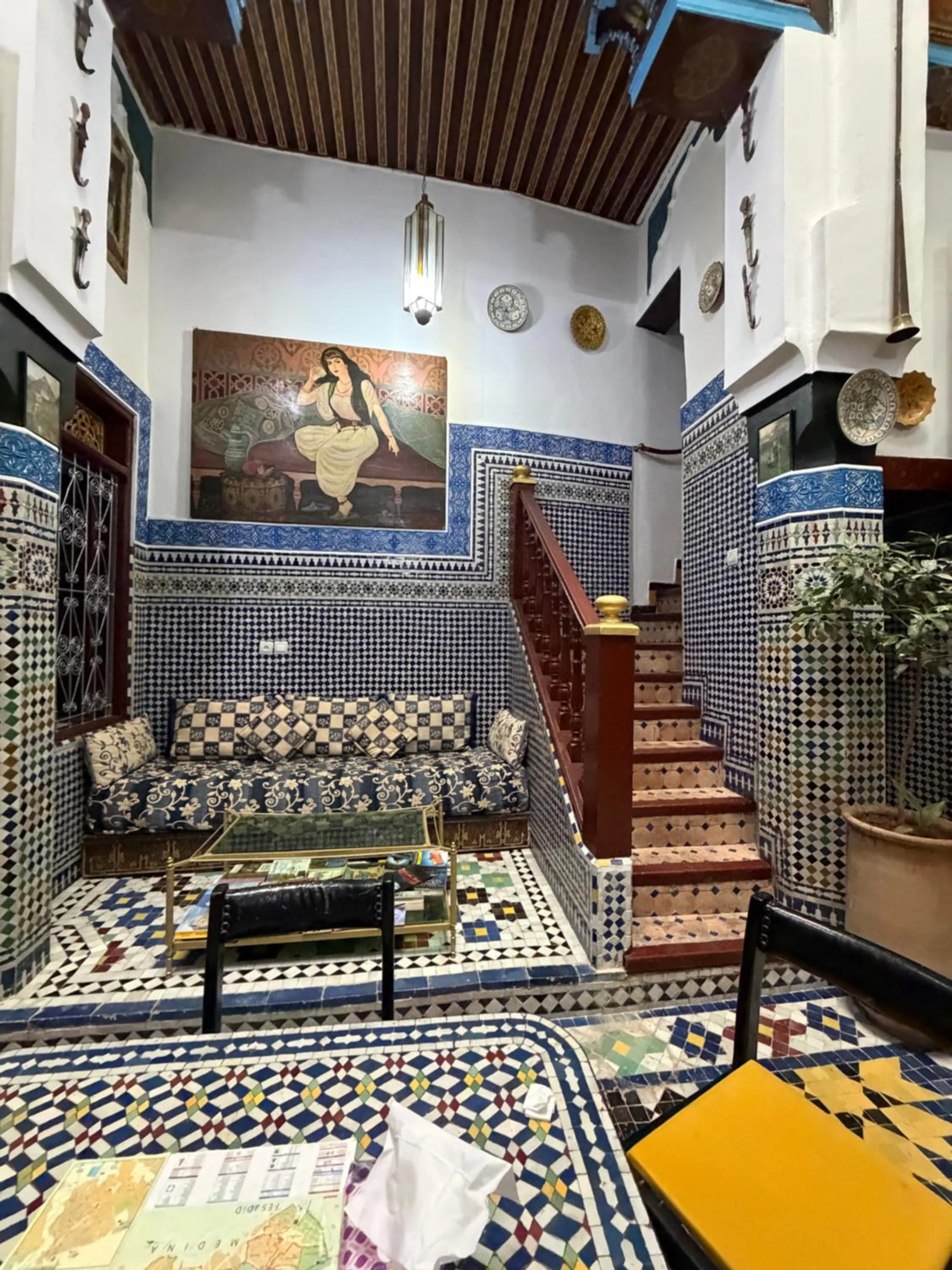 Seating area in Riad Dar FES 12 century luxury home