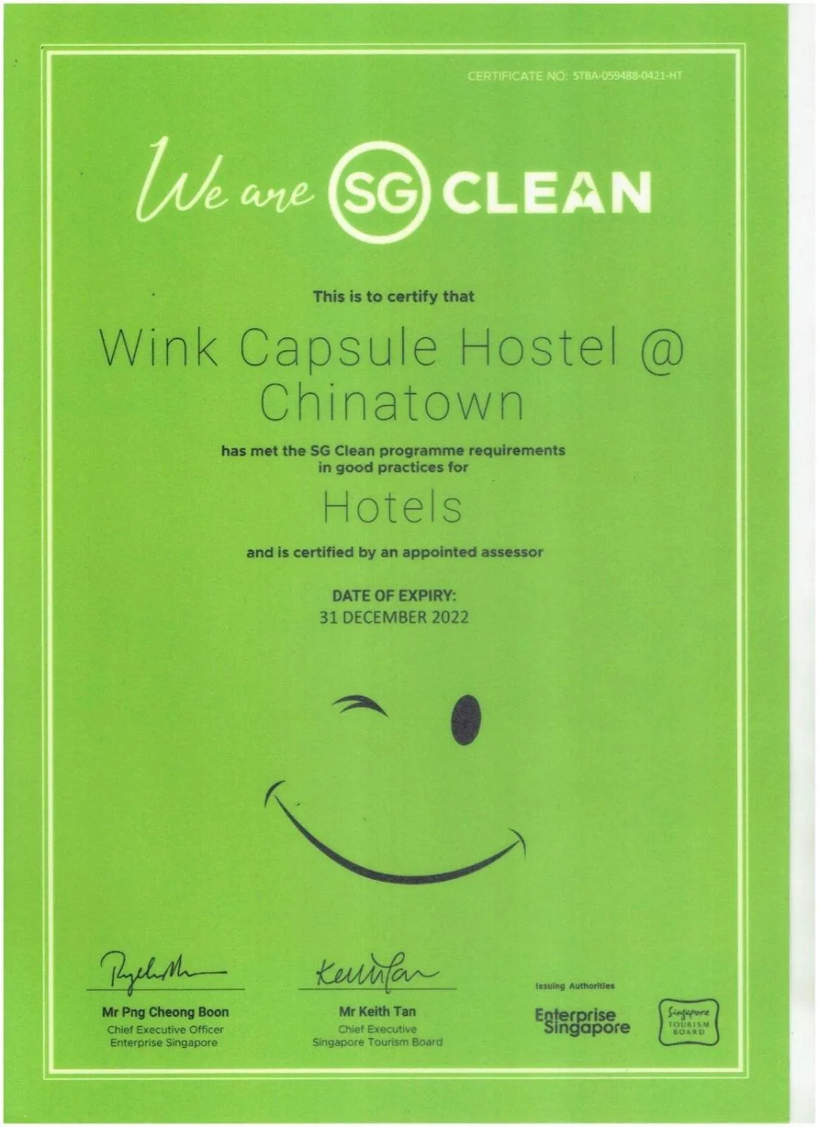 Certificate/Award in Wink at Mosque Street