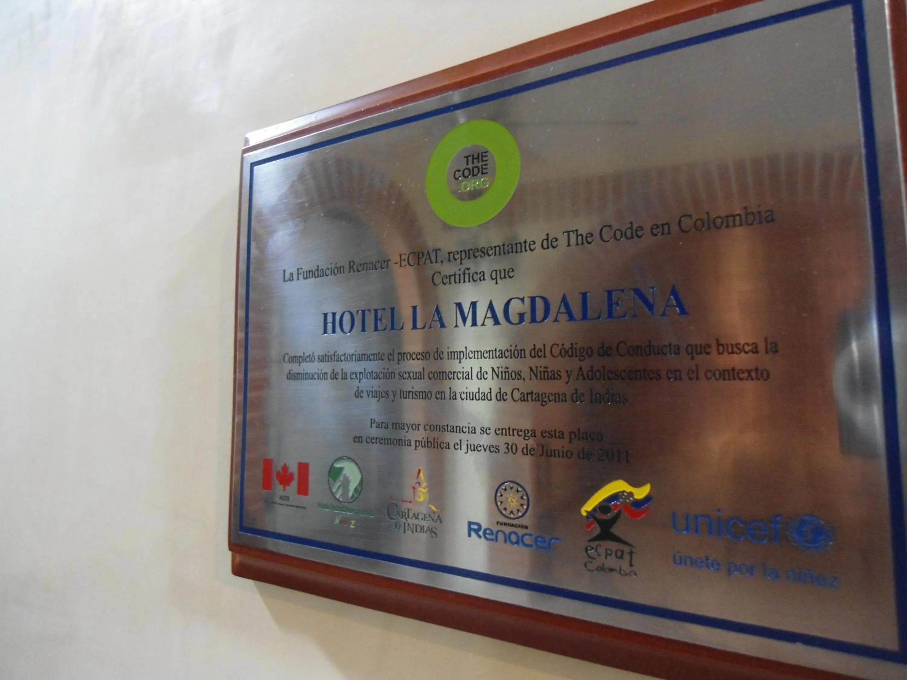 Certificate/Award in Hotel La Magdalena