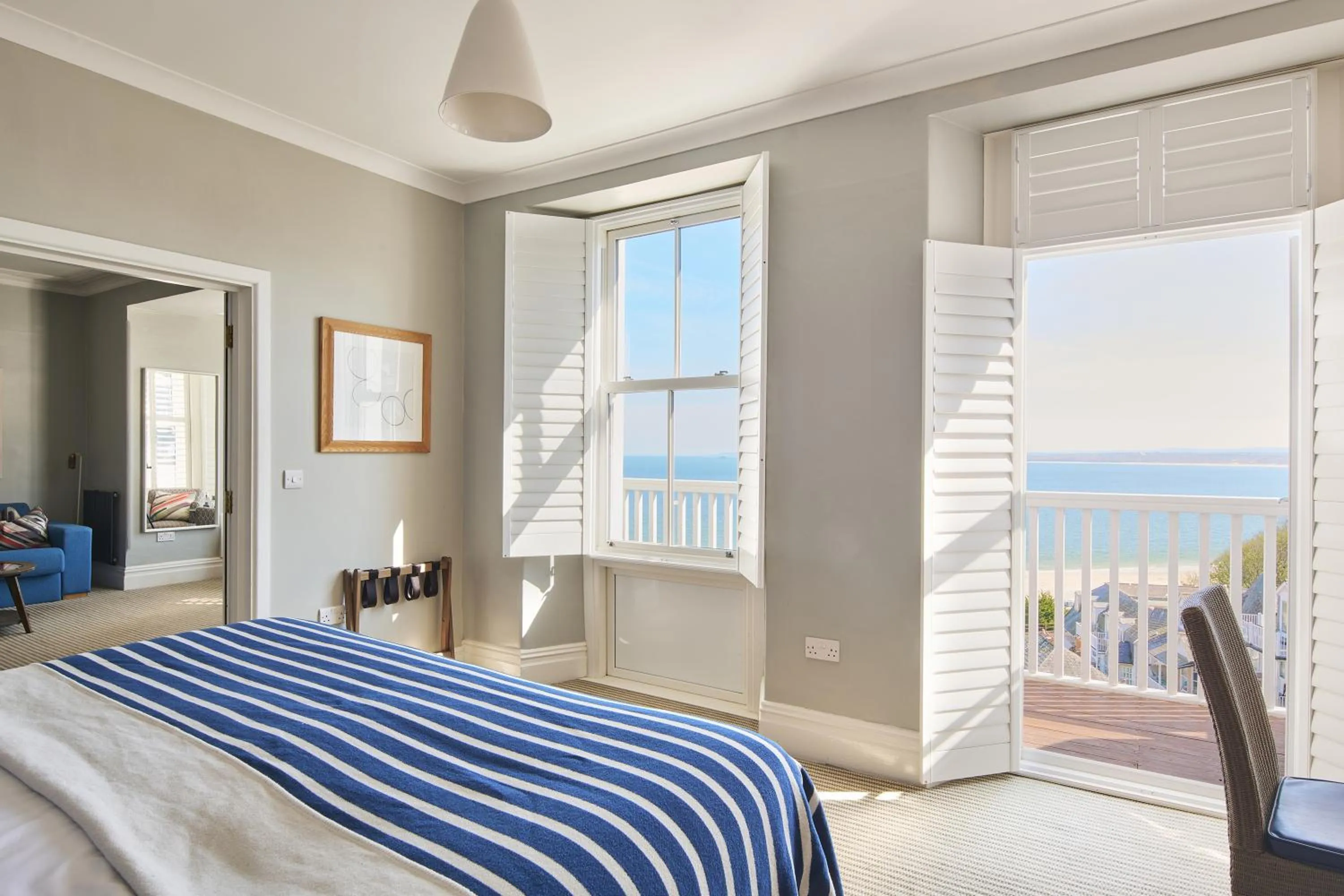 Balcony/Terrace, Bed in Harbour Hotel & Spa St Ives