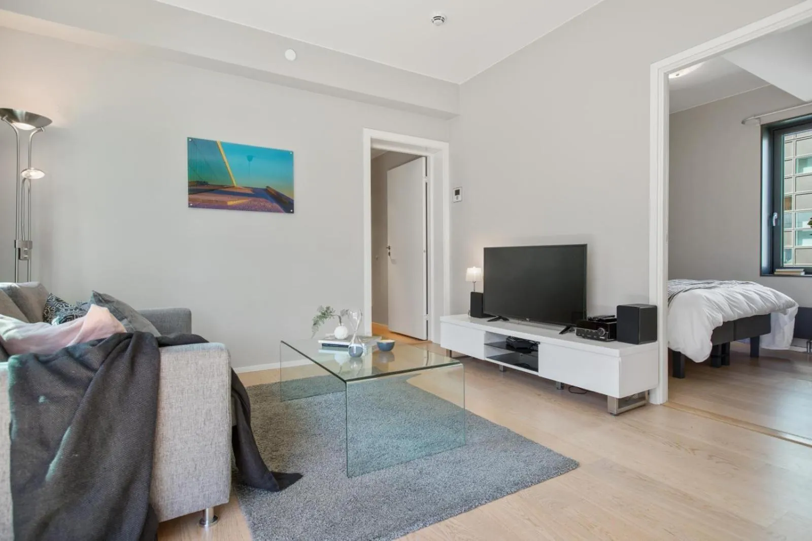 Living room, Bed in BJØRVIKA APARTMENTS, Opera Area, Oslo city center