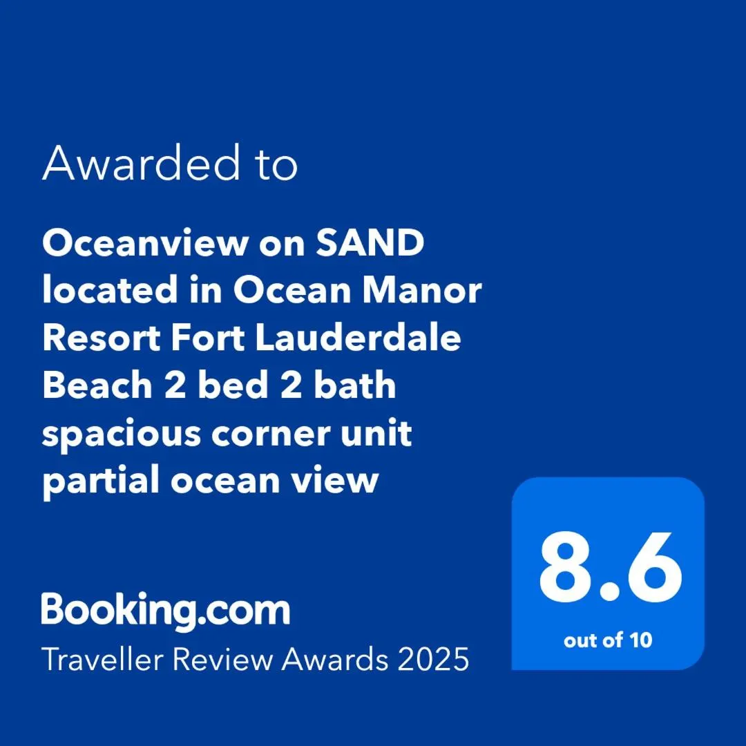 Certificate/Award in Oceanview on SAND located in Ocean Manor Resort Fort Lauderdale Beach 2 bed 2 bath spacious corner unit partial ocean view