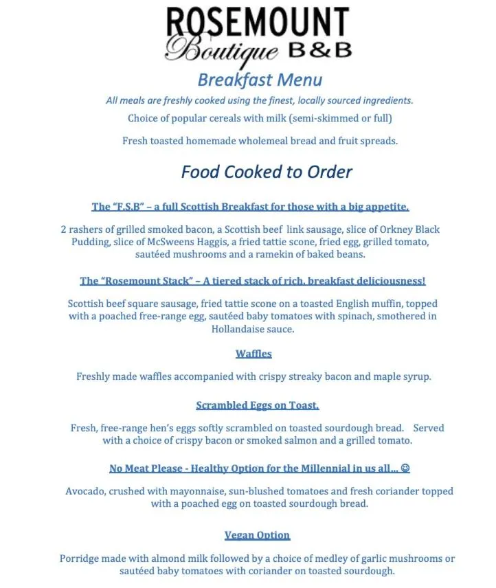 Breakfast in Rosemount Boutique B&B