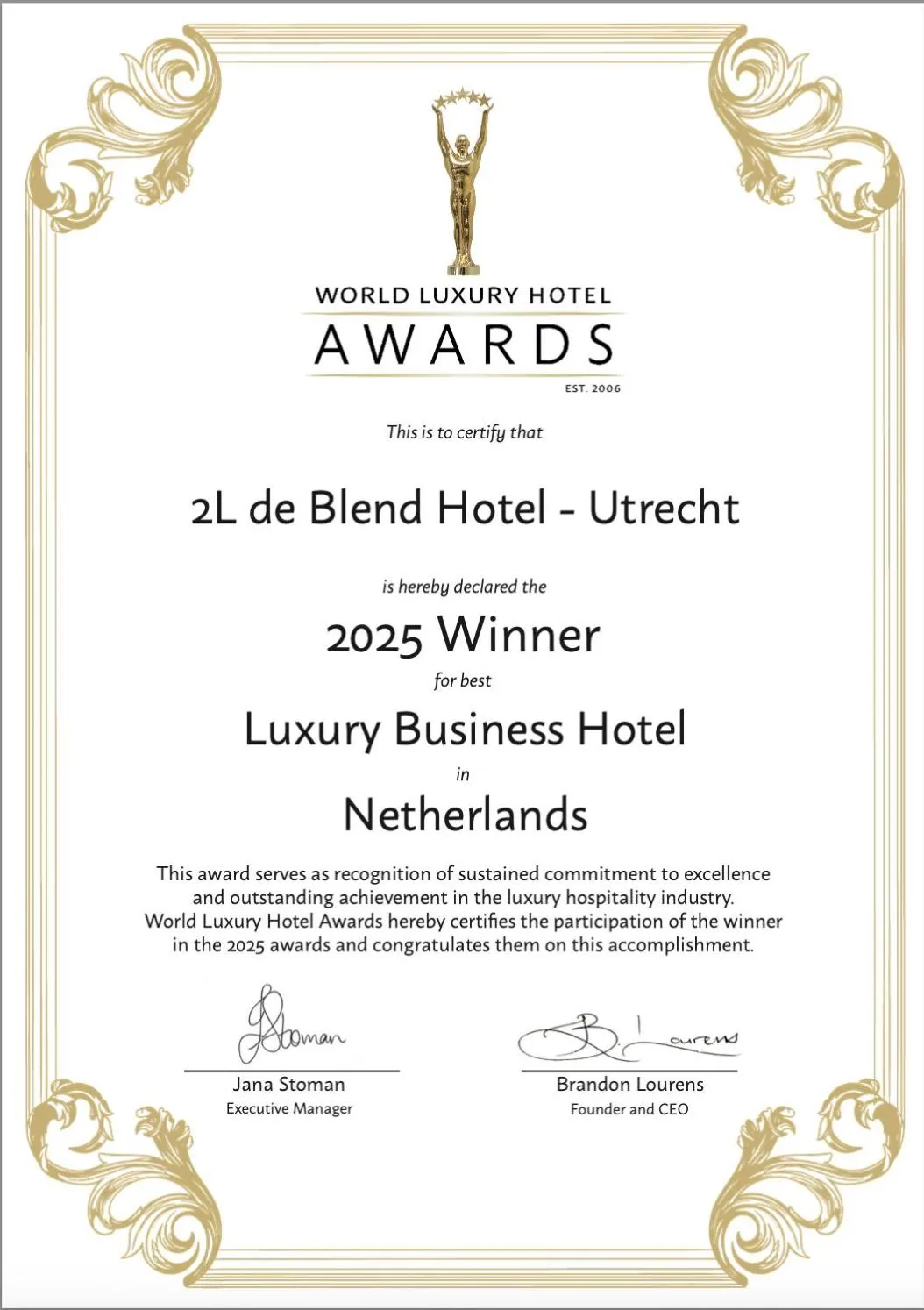 Certificate/Award in 2L De Blend