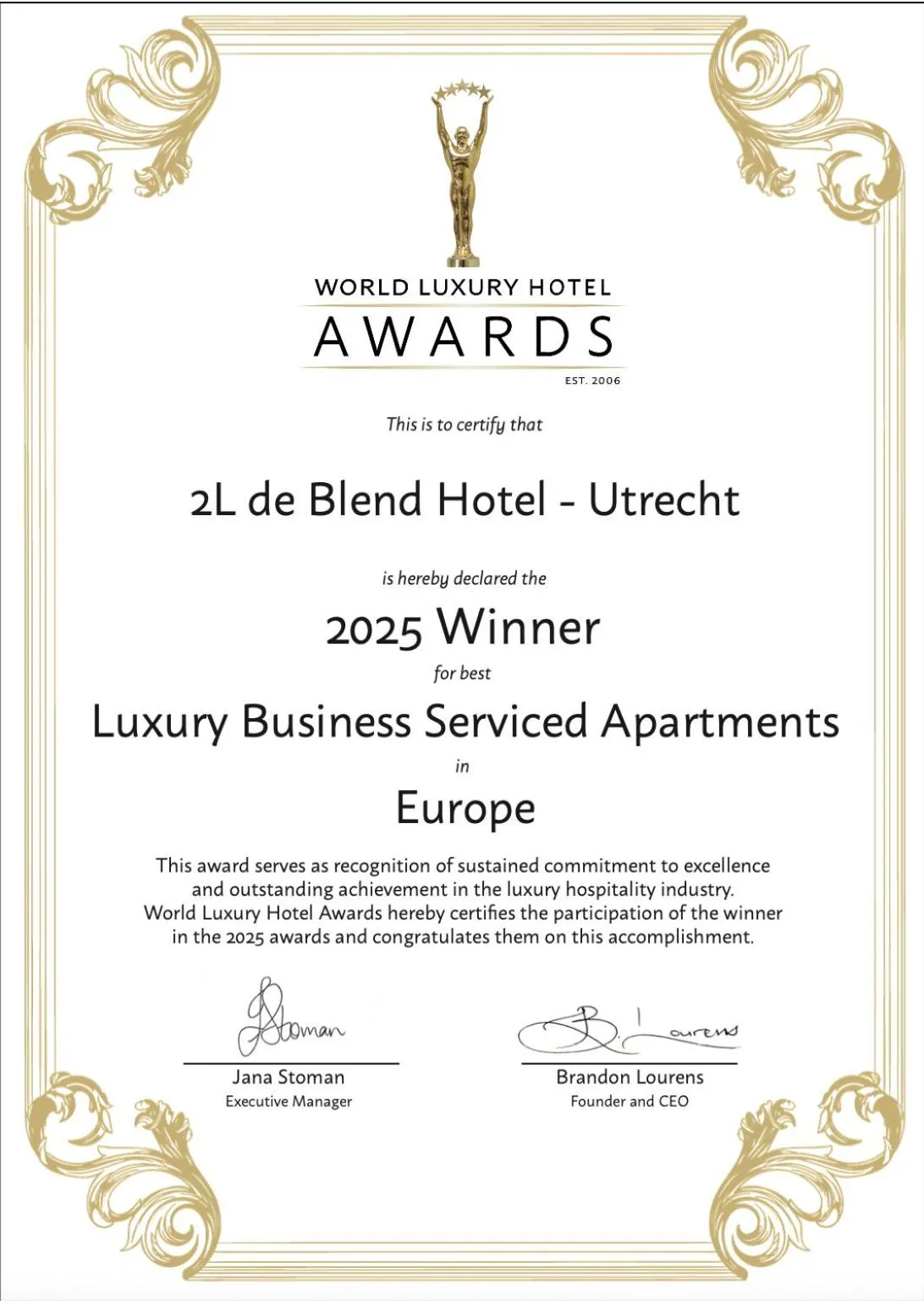 Certificate/Award in 2L De Blend