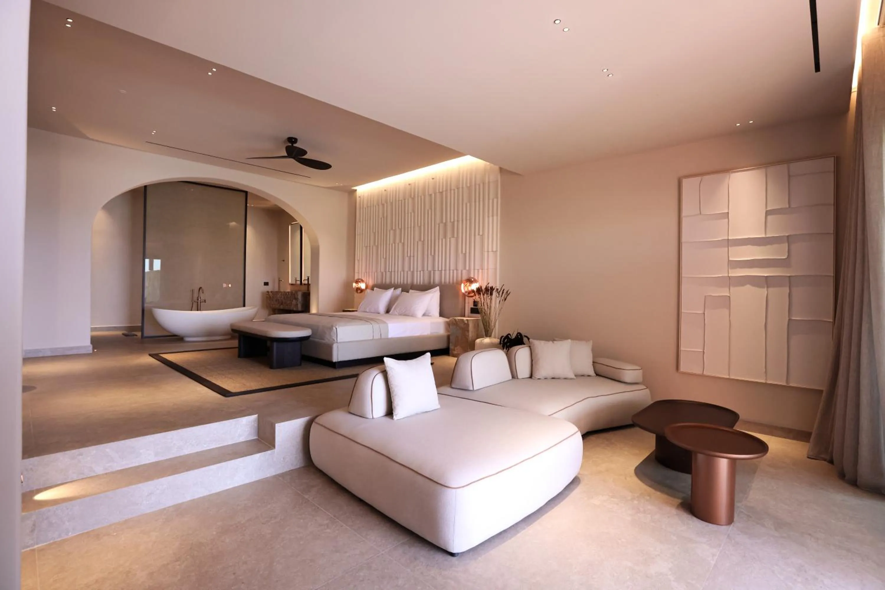 Seating area, Bed in Tropicana Hotel , Suites & Villas Mykonos