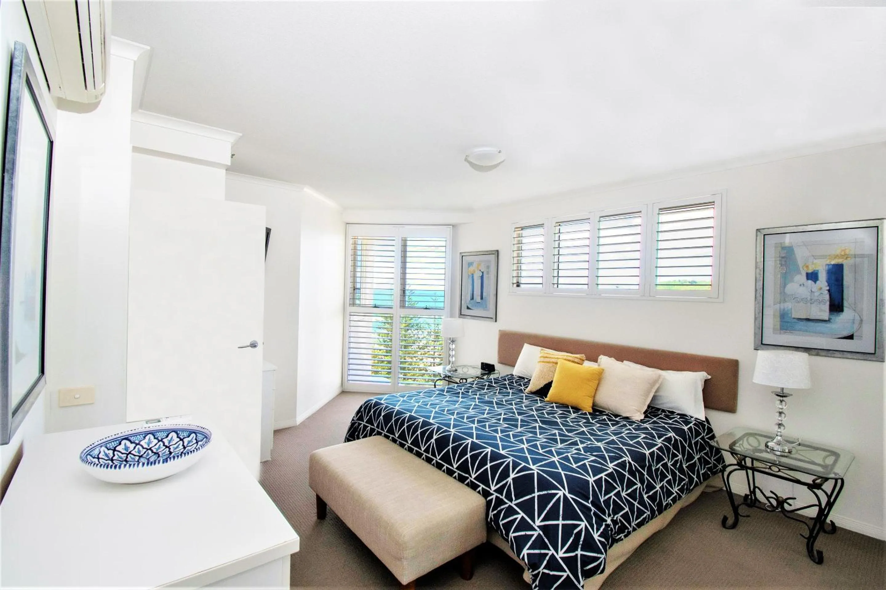 Bedroom, Bed in Indigo Blue