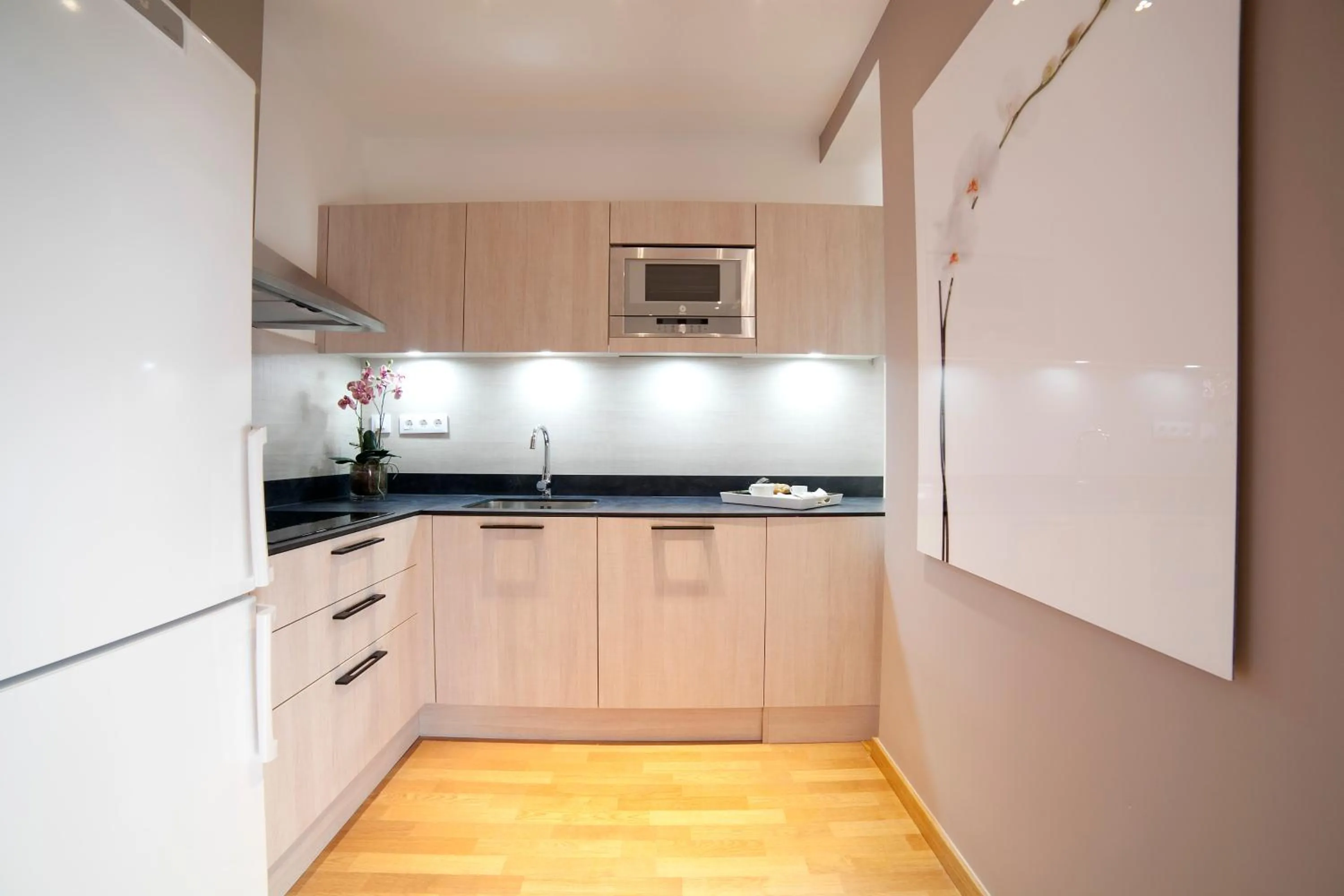 Kitchen or kitchenette in Serennia Apartamentos Ramblas - Plaça Catalunya