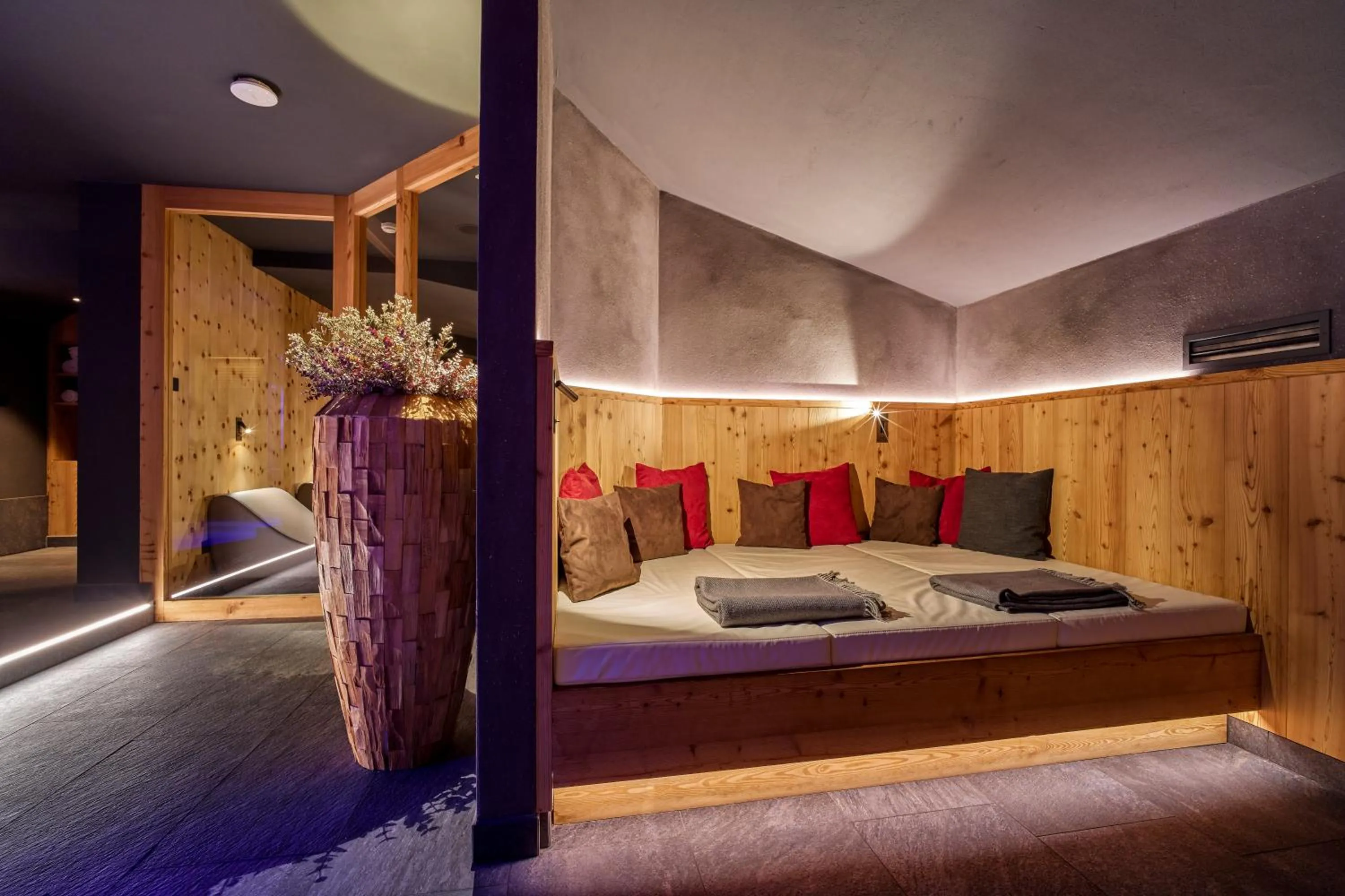 Sauna, Bed in Mountain Design Hotel Eden Selva