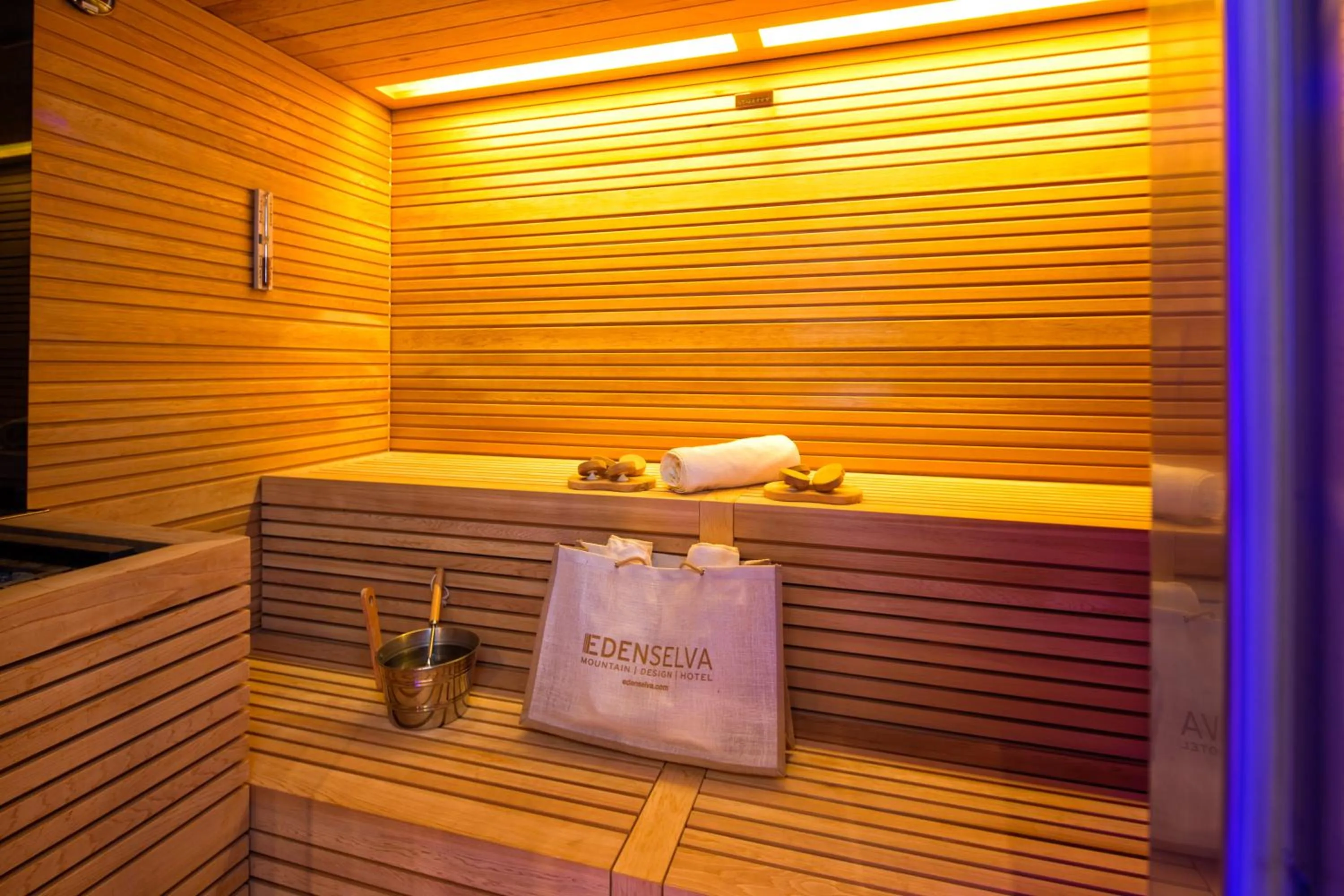 Sauna in Mountain Design Hotel Eden Selva