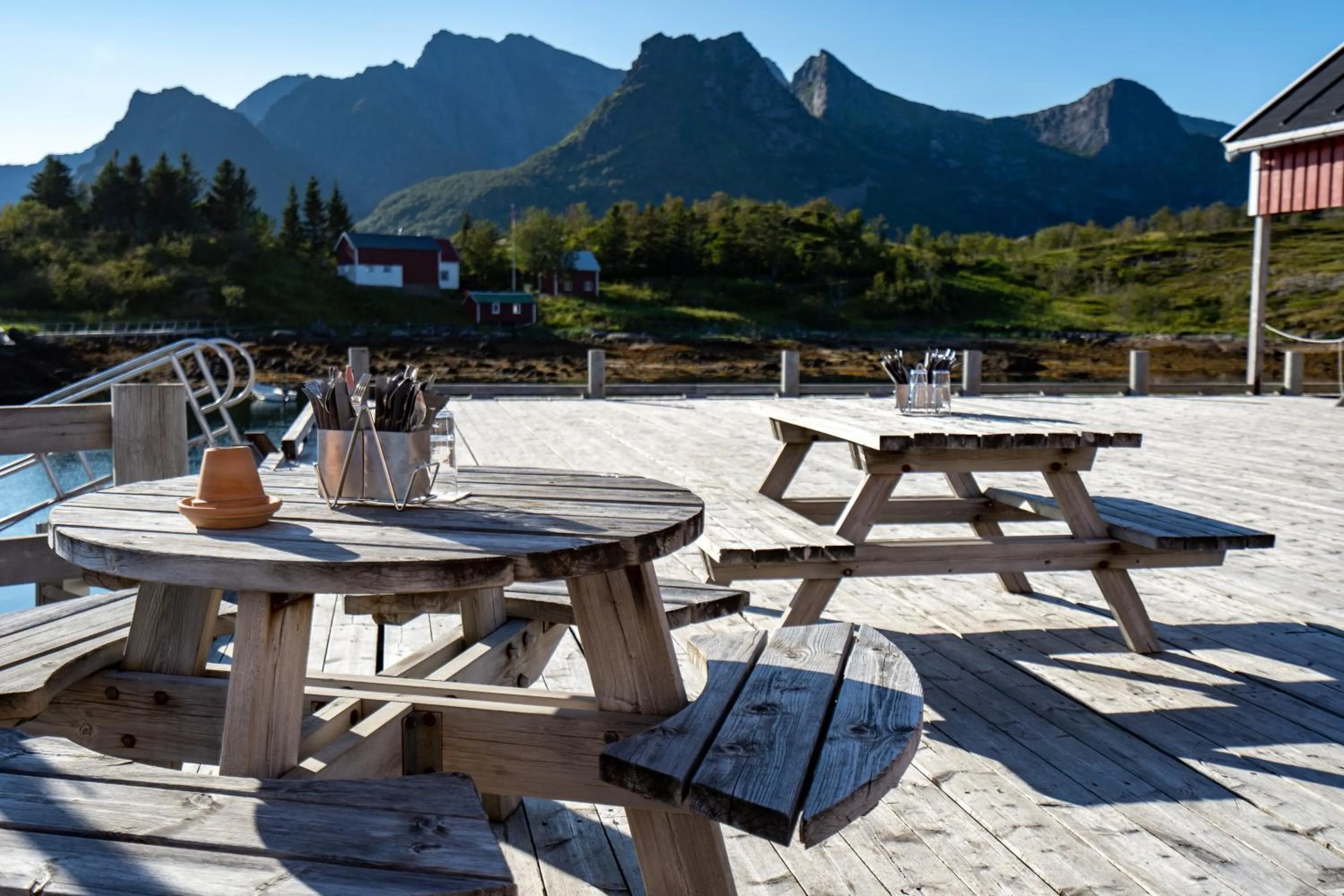Patio in Nyvågar Rorbuhotell - by Classic Norway Hotels