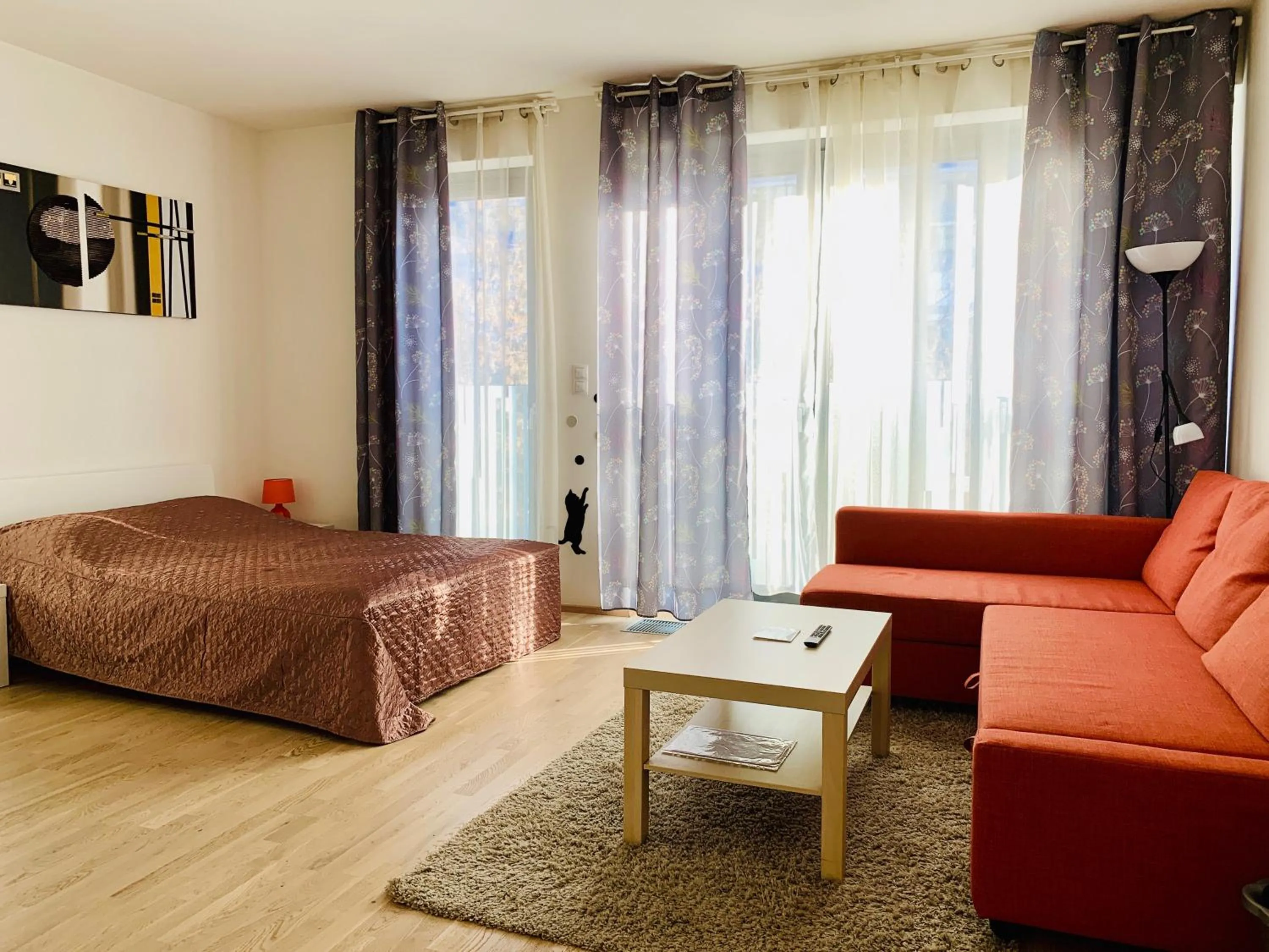 Living room, Bed in ART Garden Towers Prague