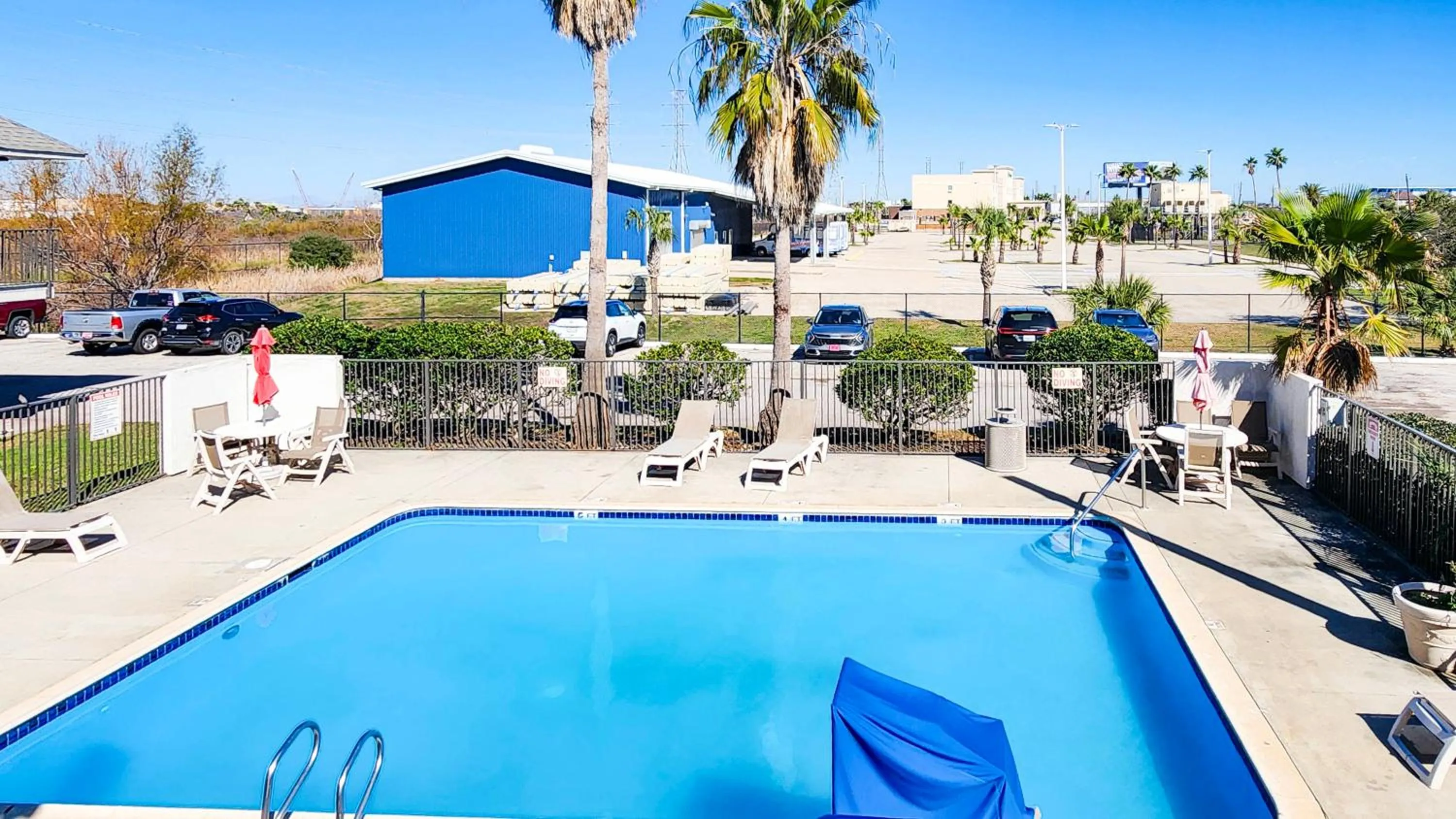 Pool view in Motel 6-Galveston, TX