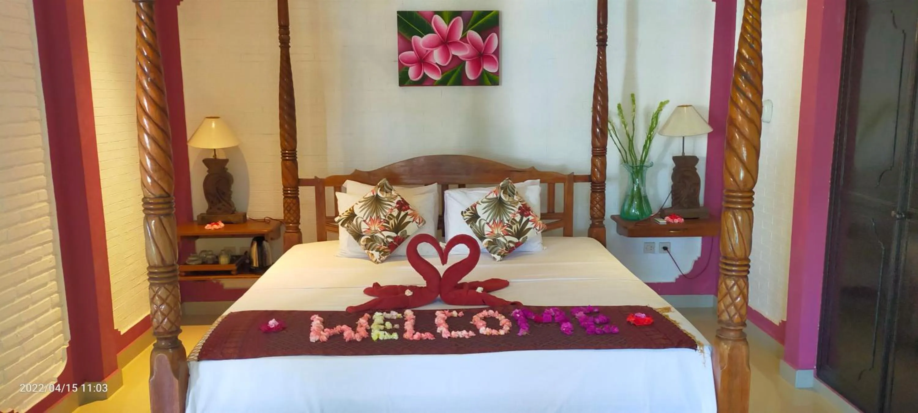 Bed in Puri Oka Beach Bungalows