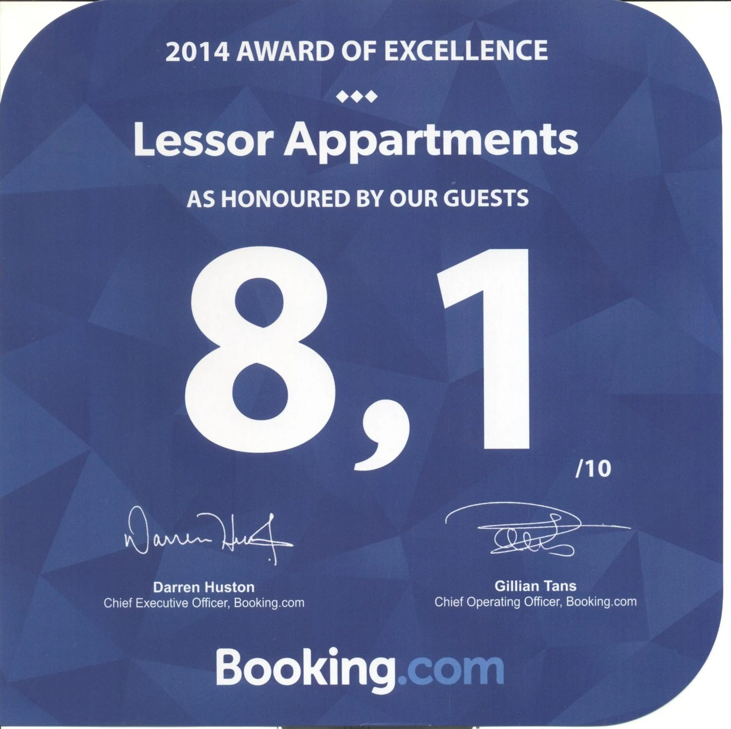 Certificate/Award in Lessor Apartments