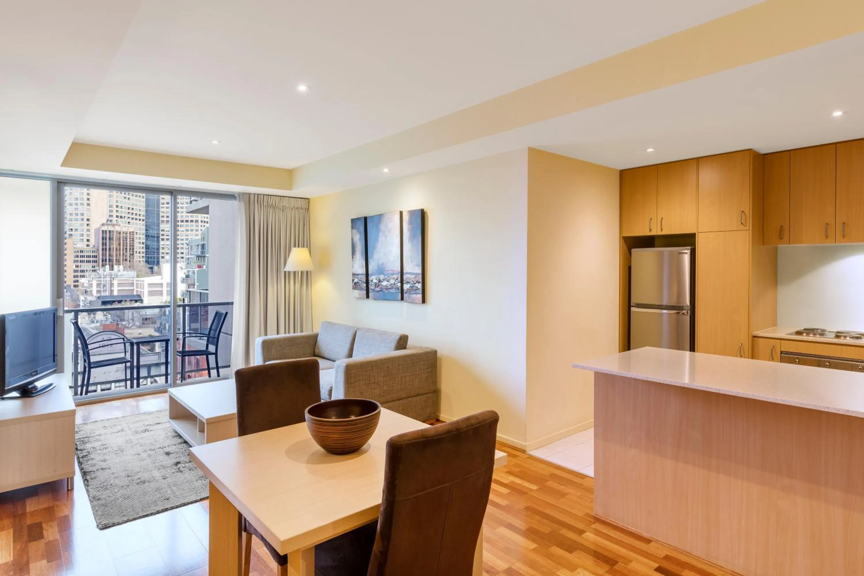 Living room in Oaks Melbourne on Lonsdale Suites