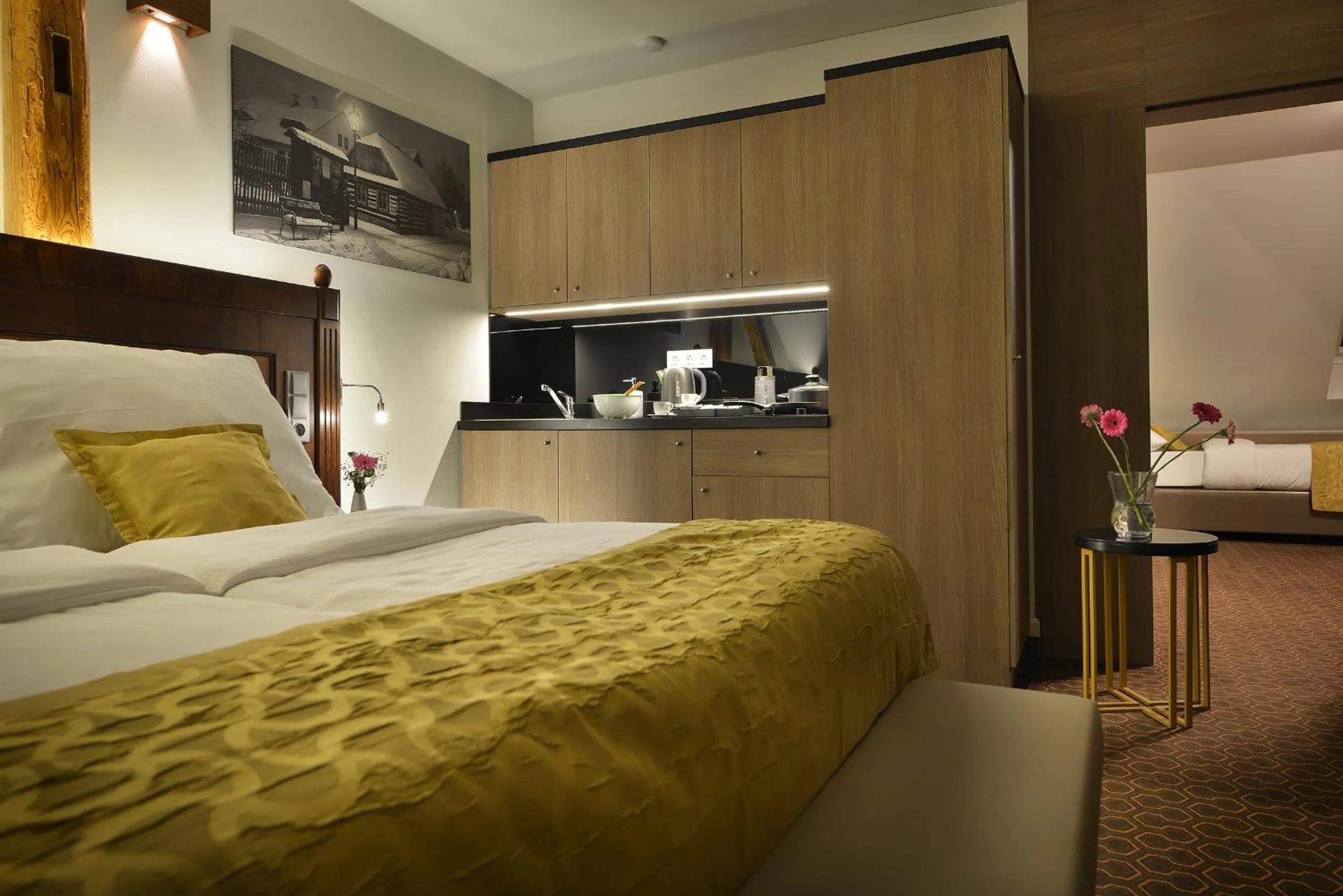 Kitchen or kitchenette, Bed in Vysocina Design Apartments