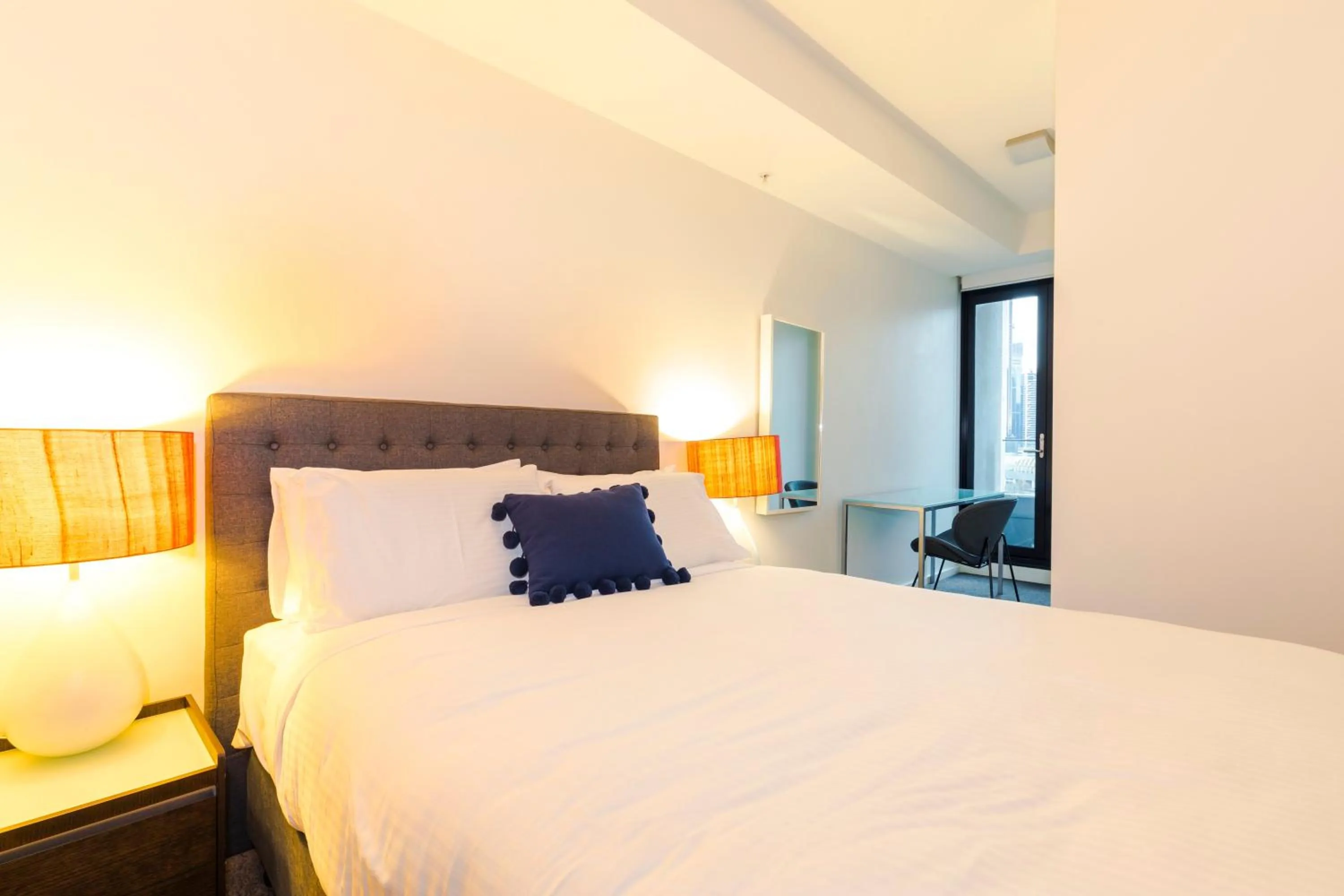 Bedroom, Bed in Waterfront Melbourne Apartments