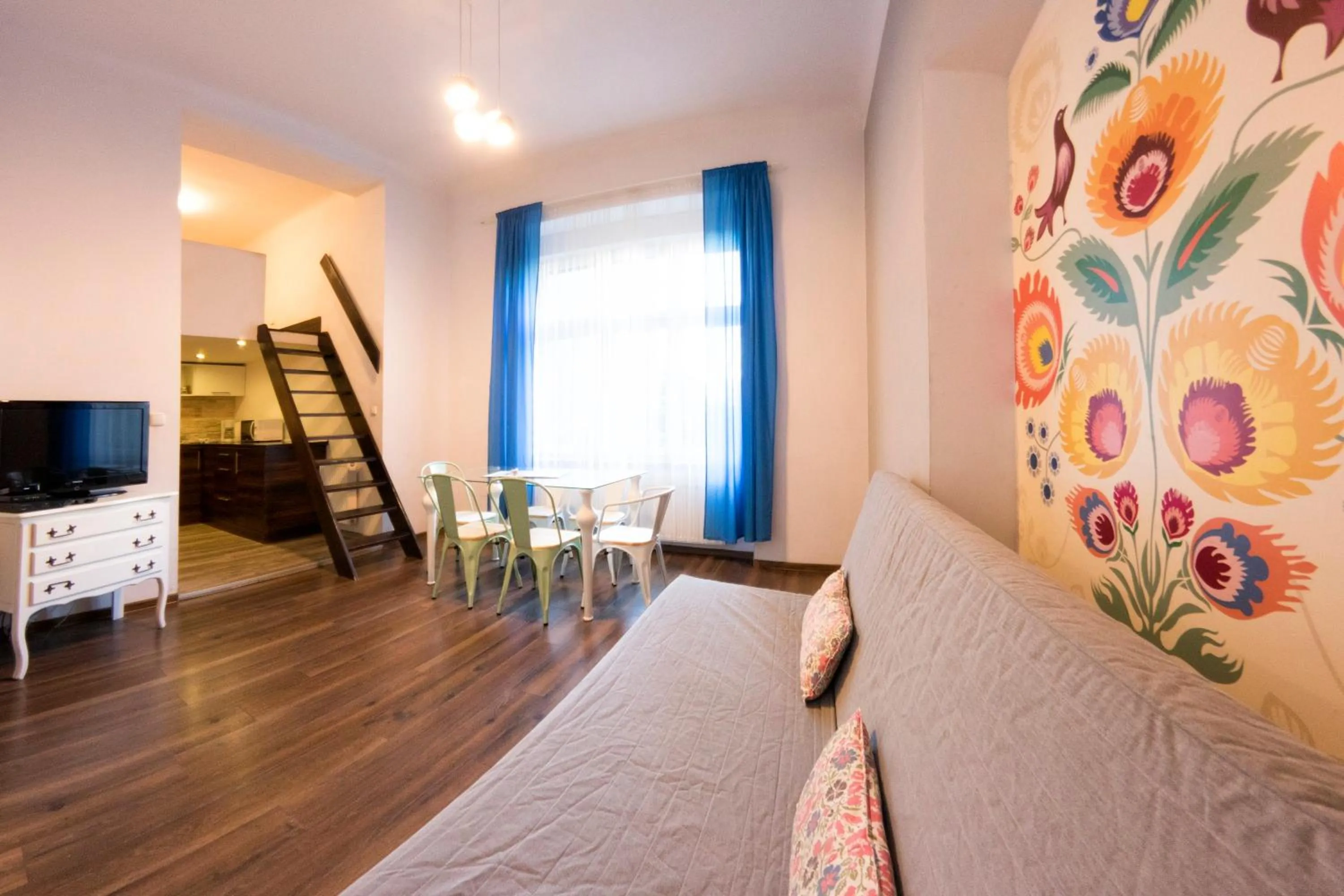 Living room, Bed in Fresh Apartments