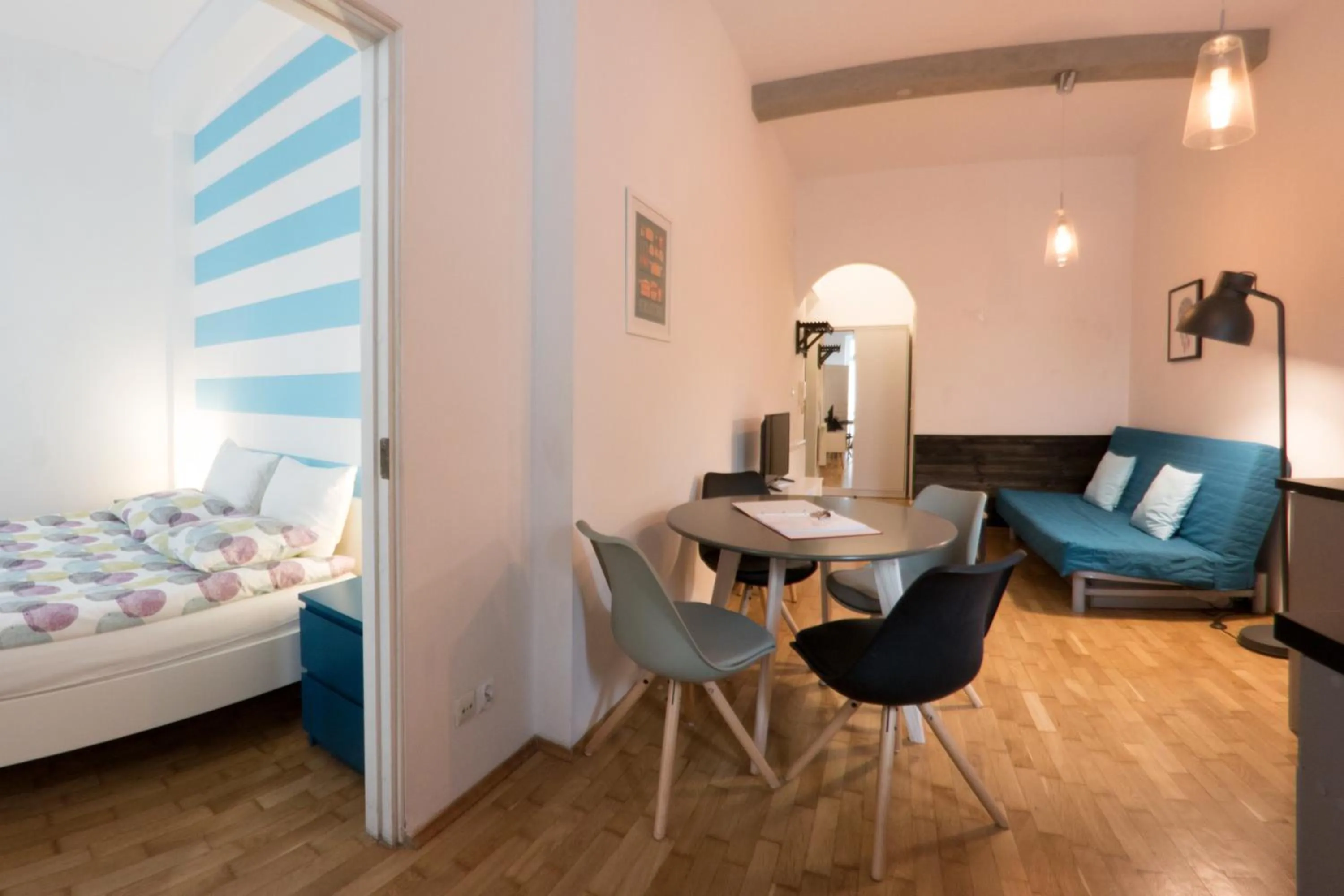 Living room, Bed in Fresh Apartments