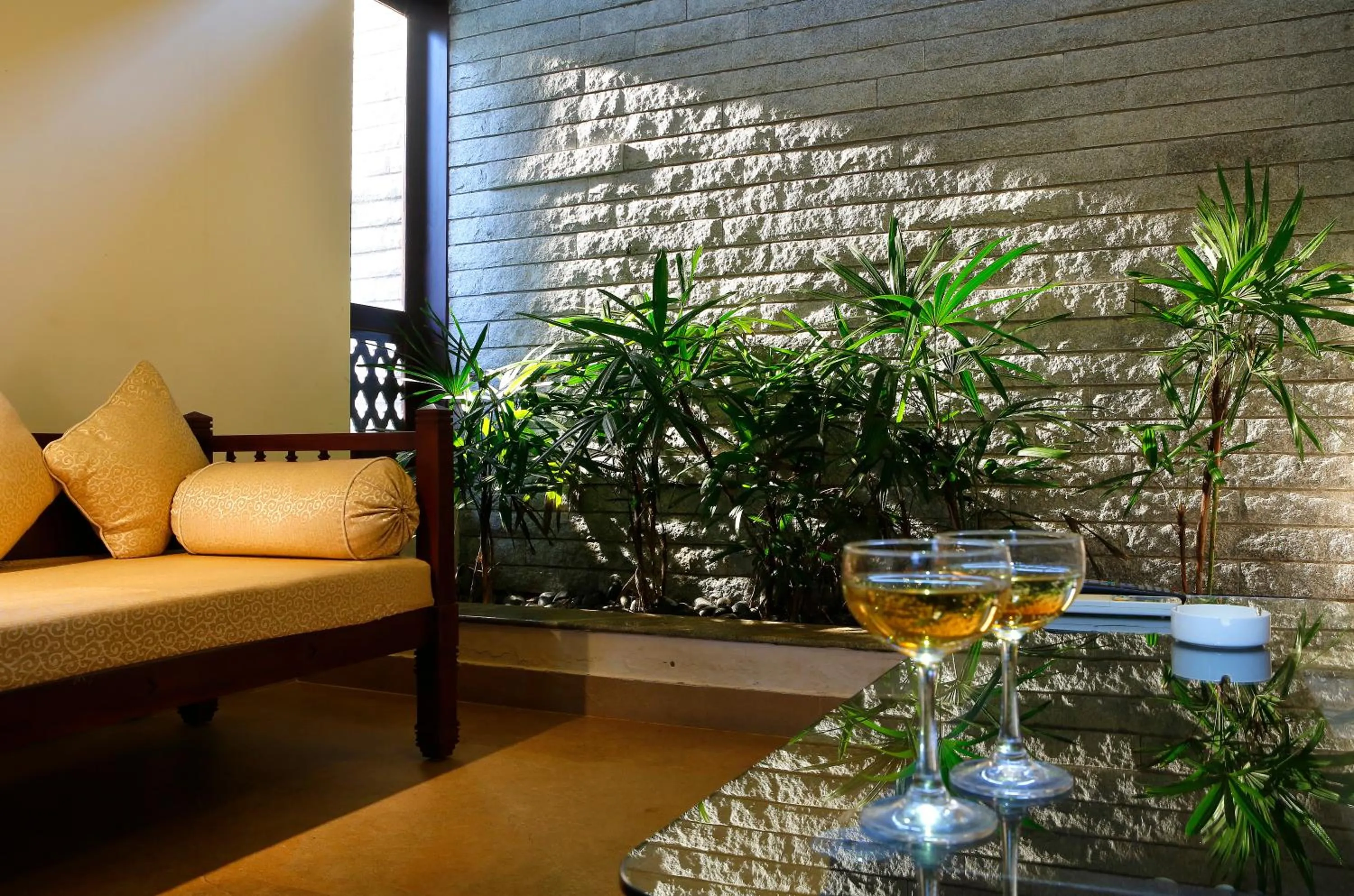 Living room in Greenwoods Resort, Thekkady