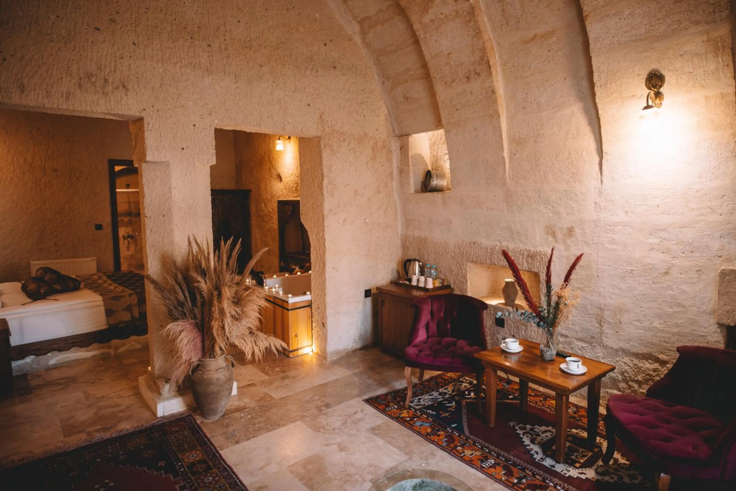 Living room, Bed in Çavuşin Cave House-Cappadocia