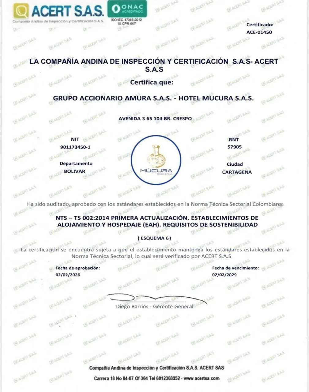 Logo/Certificate/Sign in Mucura Hotel & Spa