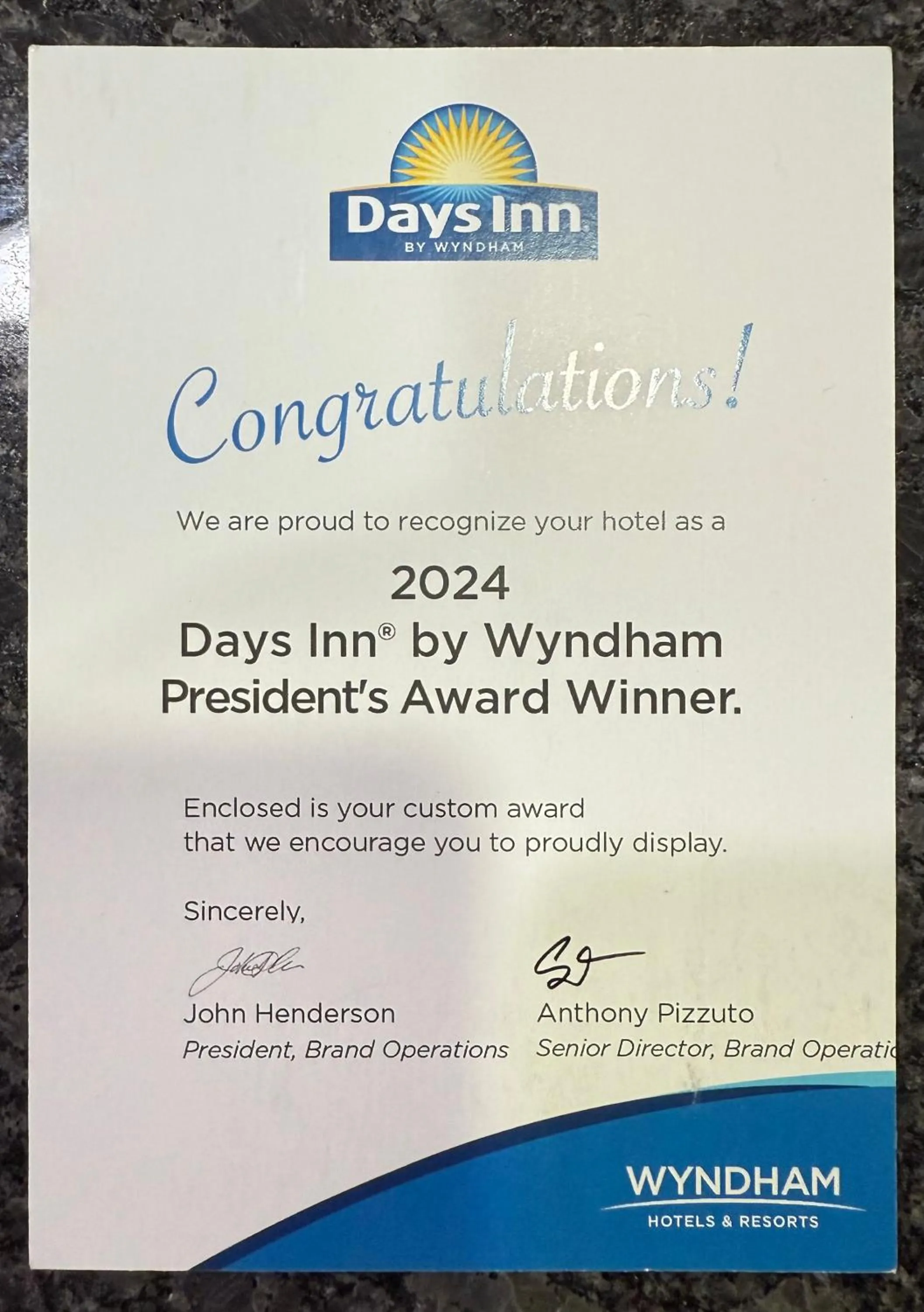 Certificate/Award in Days Inn by Wyndham Fayetteville-South/I-95 Exit 49
