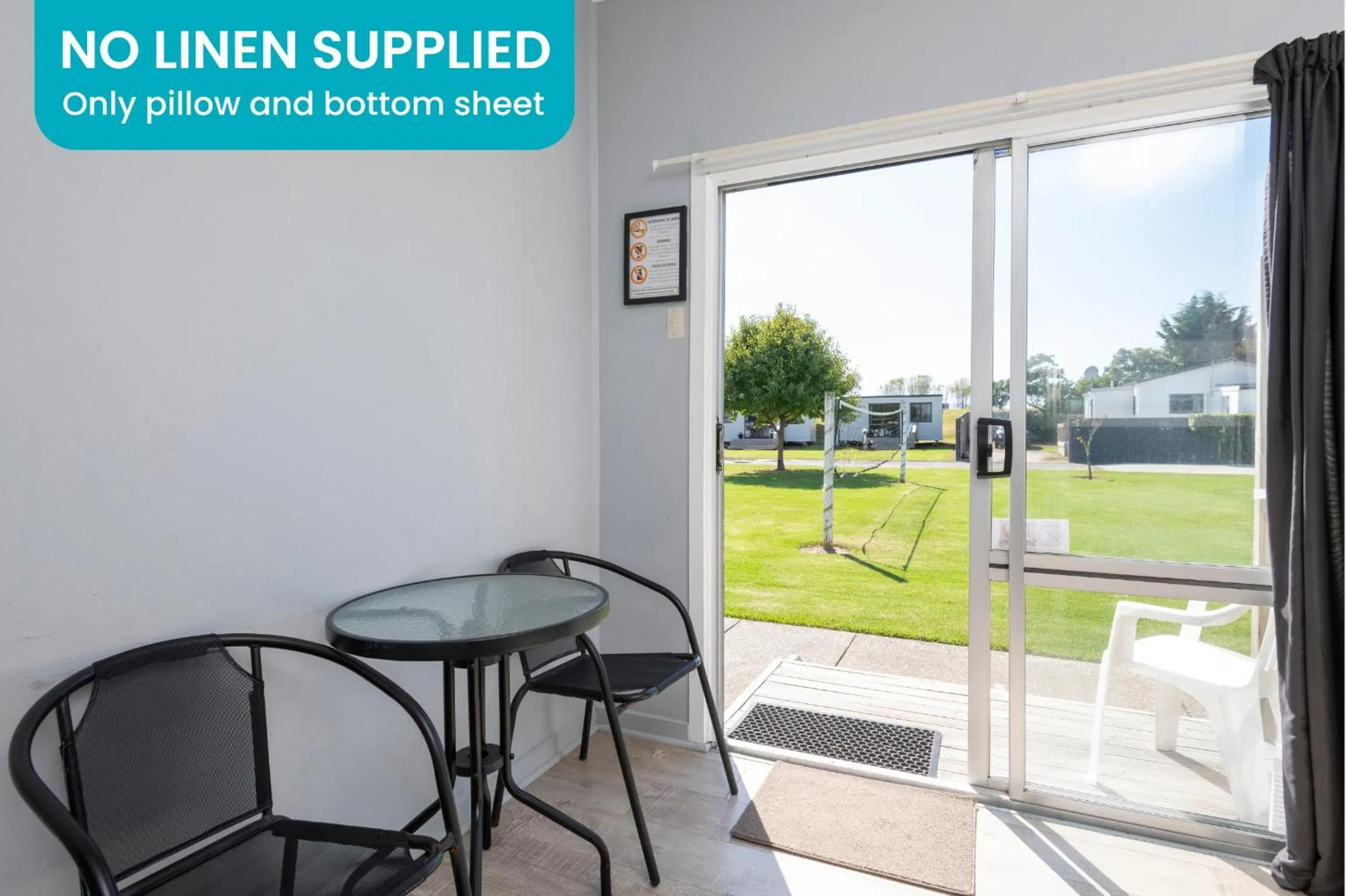 Seating area in Riverside Whakatane Holiday Park