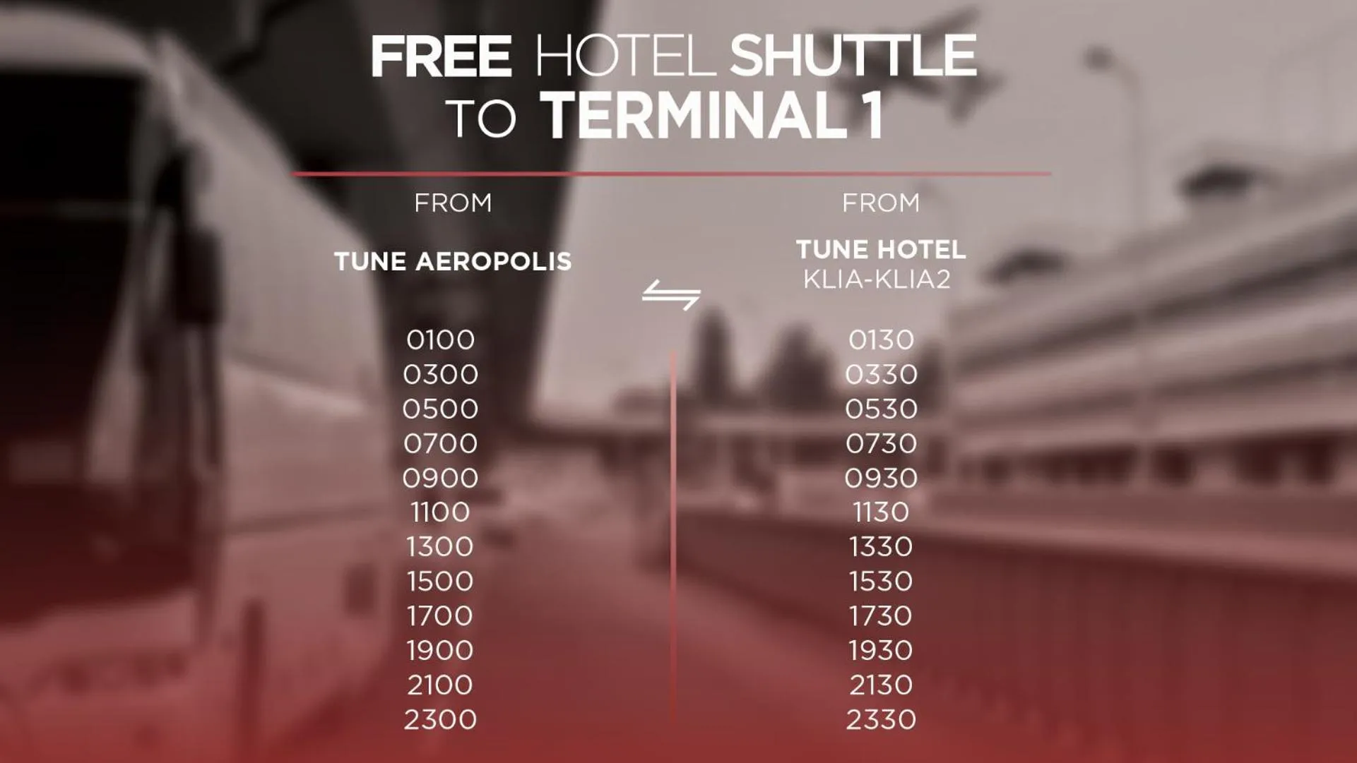 shuttle in Tune Hotel KLIA Aeropolis (Airport Hotel)