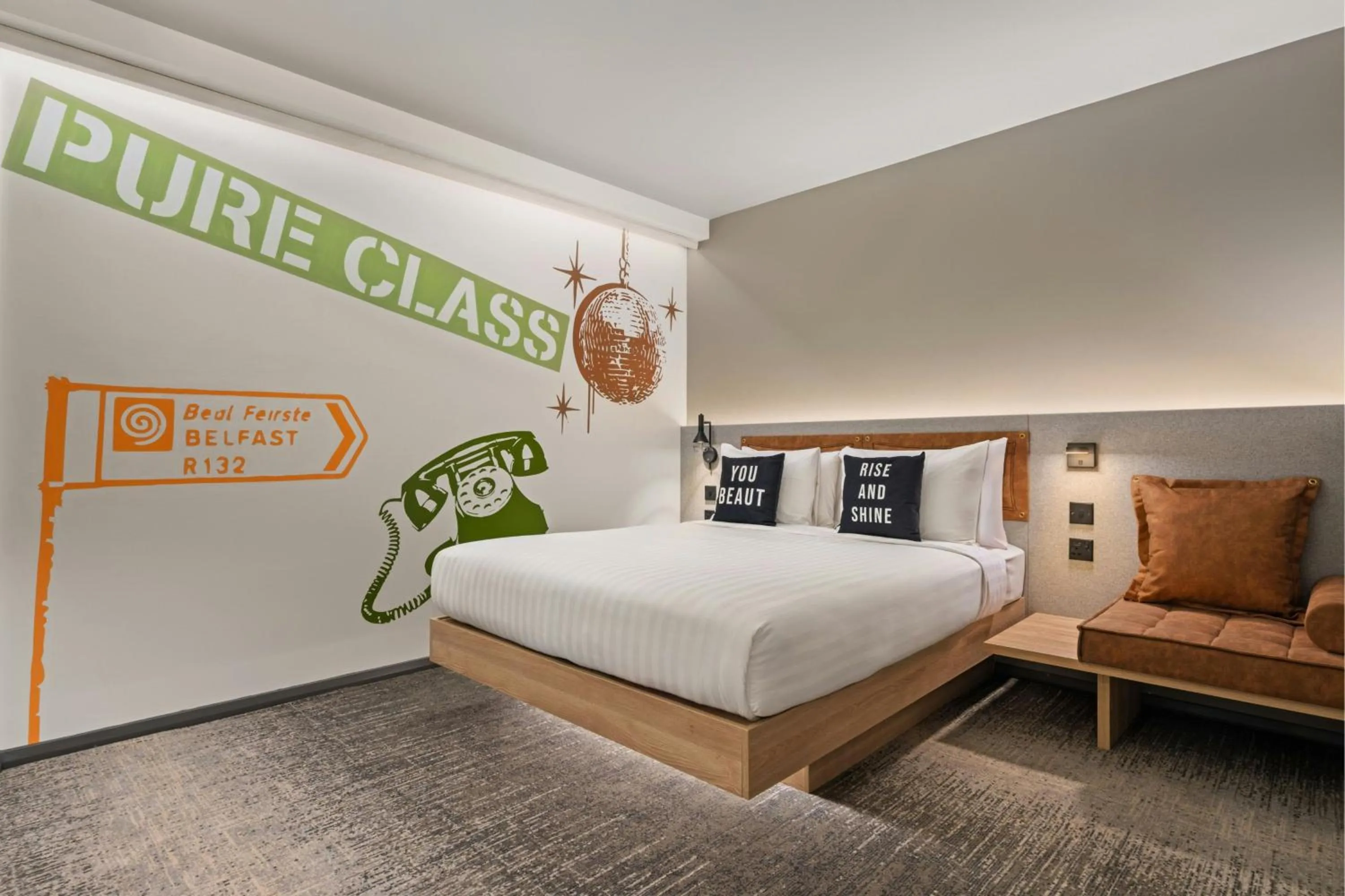 Photo of the whole room, Bed in Moxy Belfast City