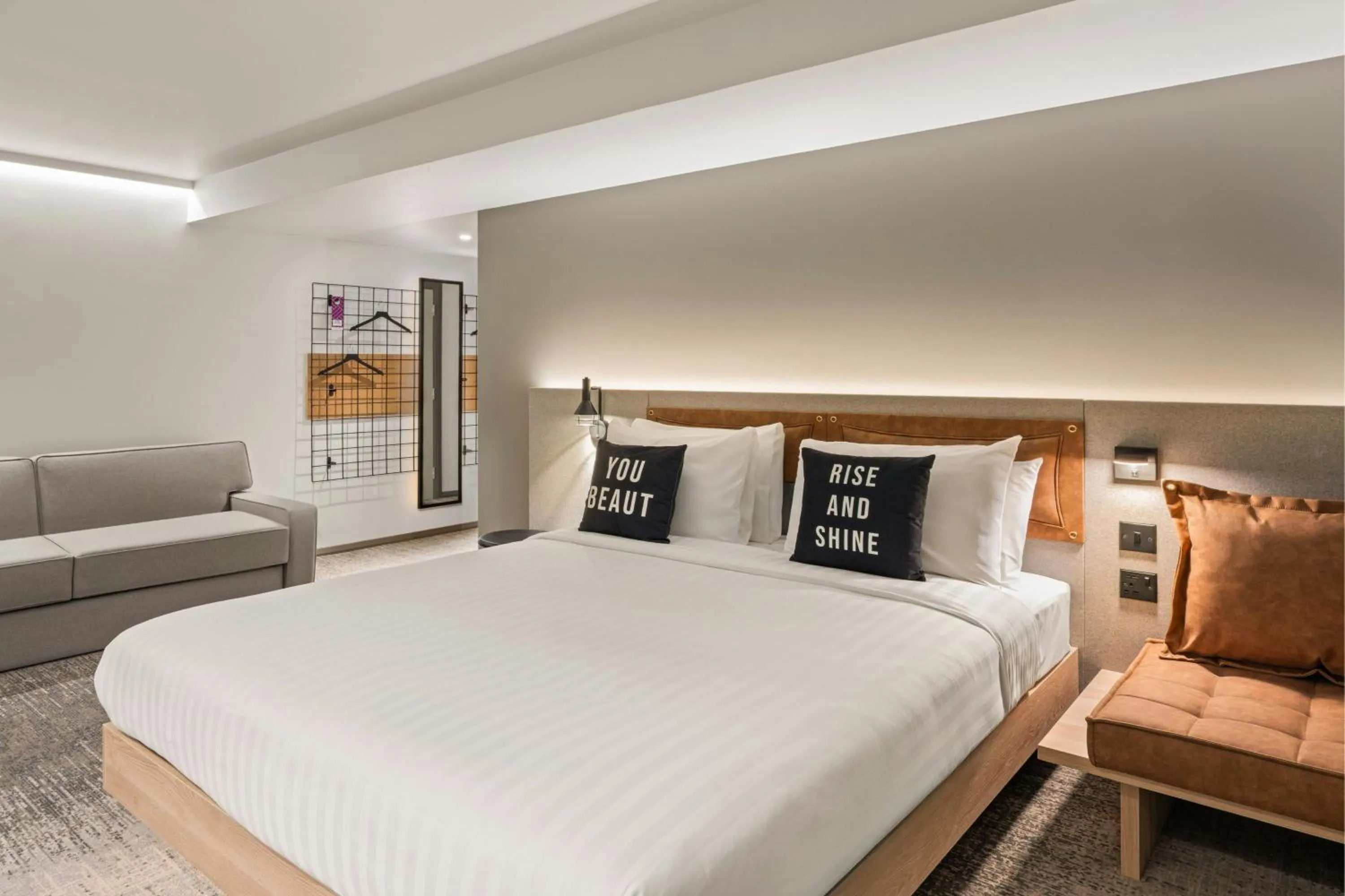 Photo of the whole room, Bed in Moxy Belfast City