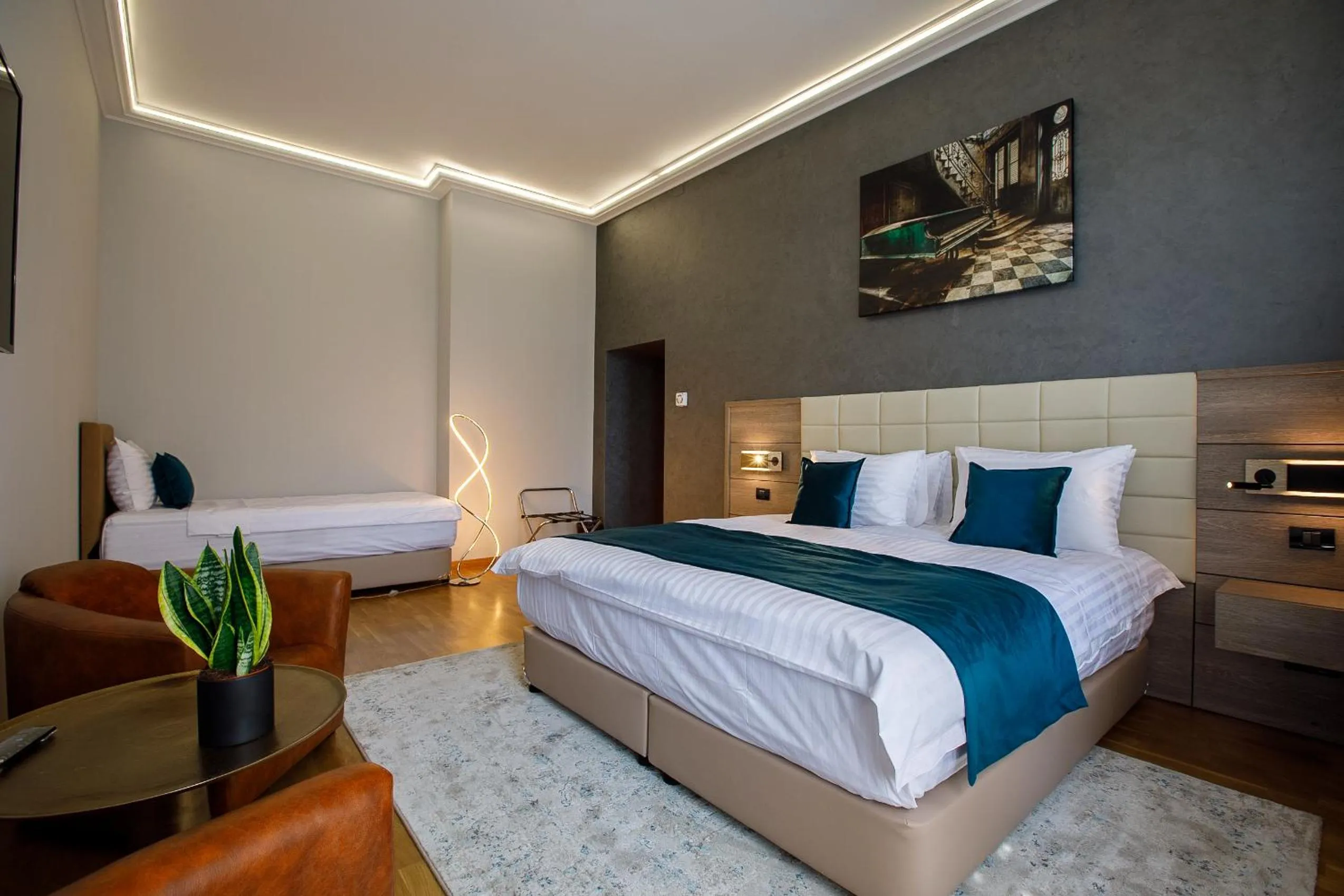 Seating area, Bed in Casa Hrisicos