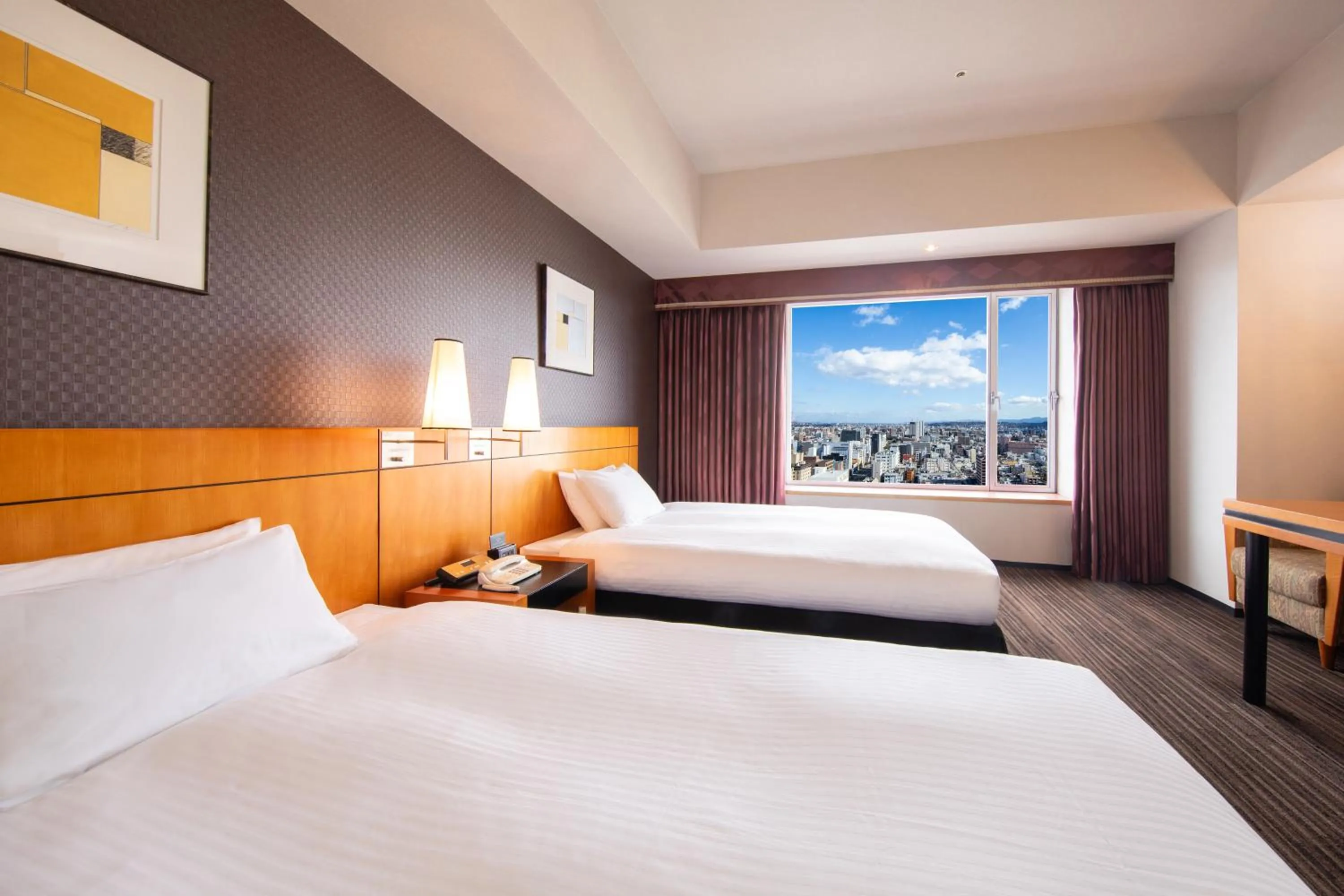 City view, Bed in Hotel Nikko Oita Oasis Tower