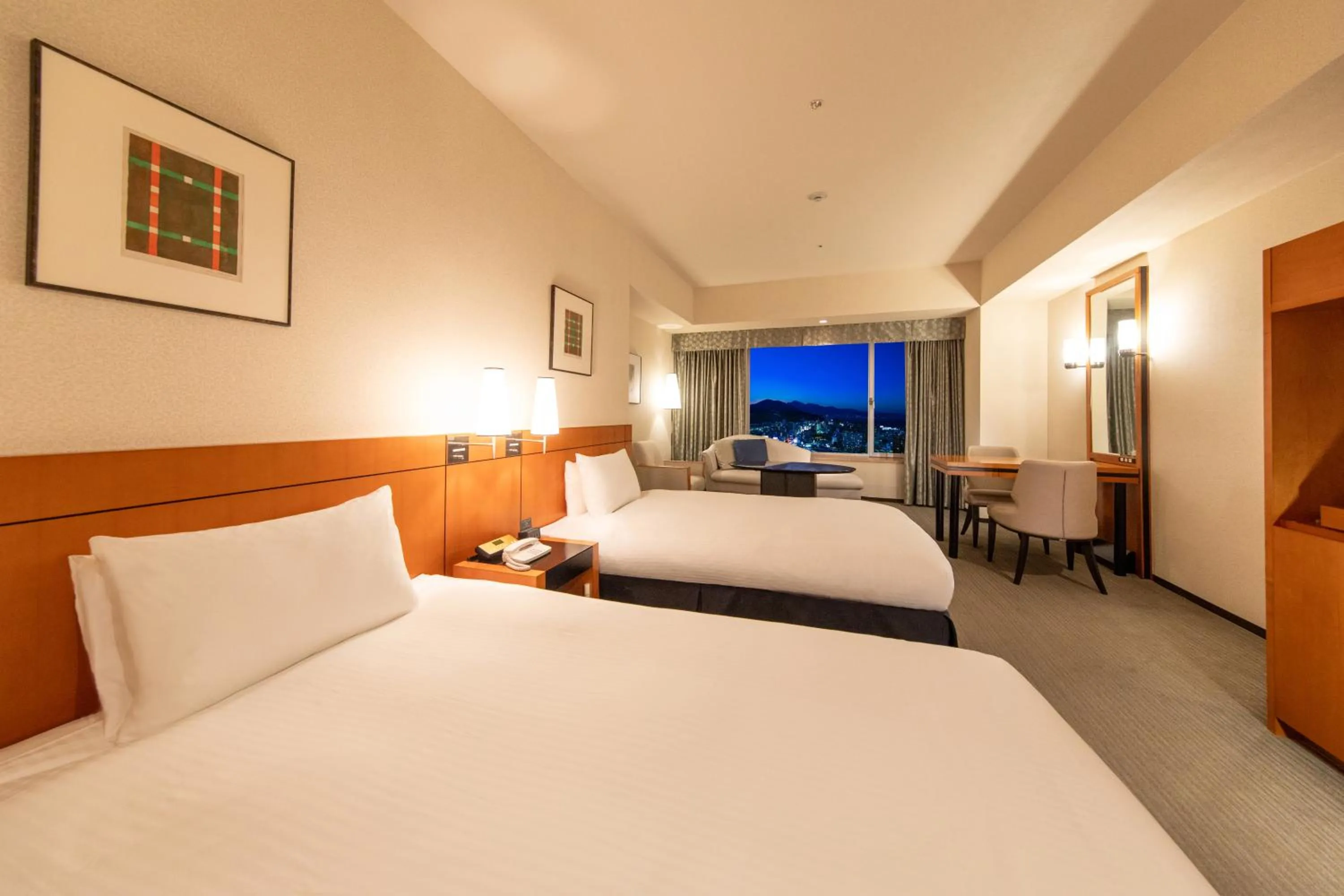 City view, Bed in Hotel Nikko Oita Oasis Tower