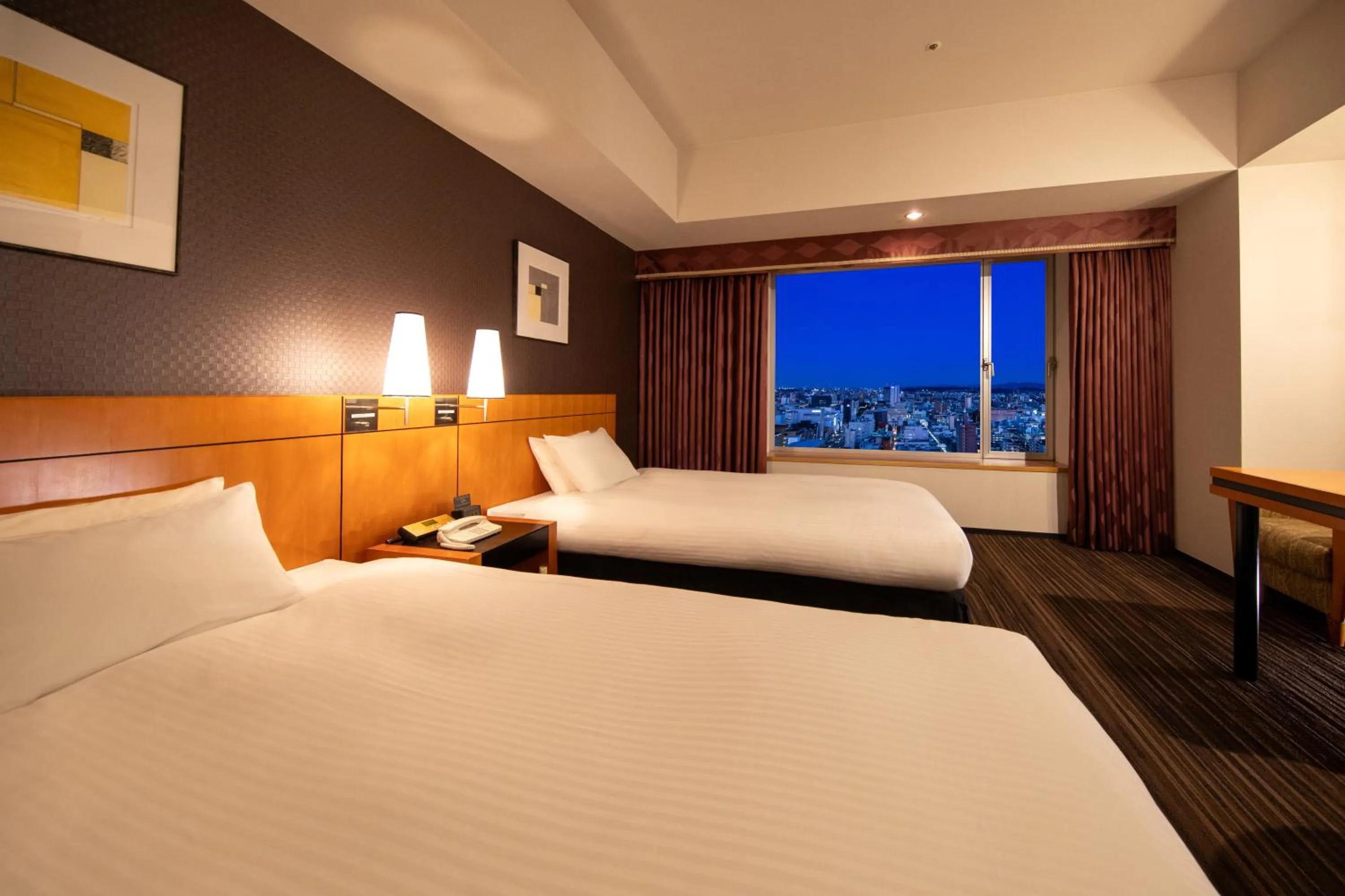 City view, Bed in Hotel Nikko Oita Oasis Tower