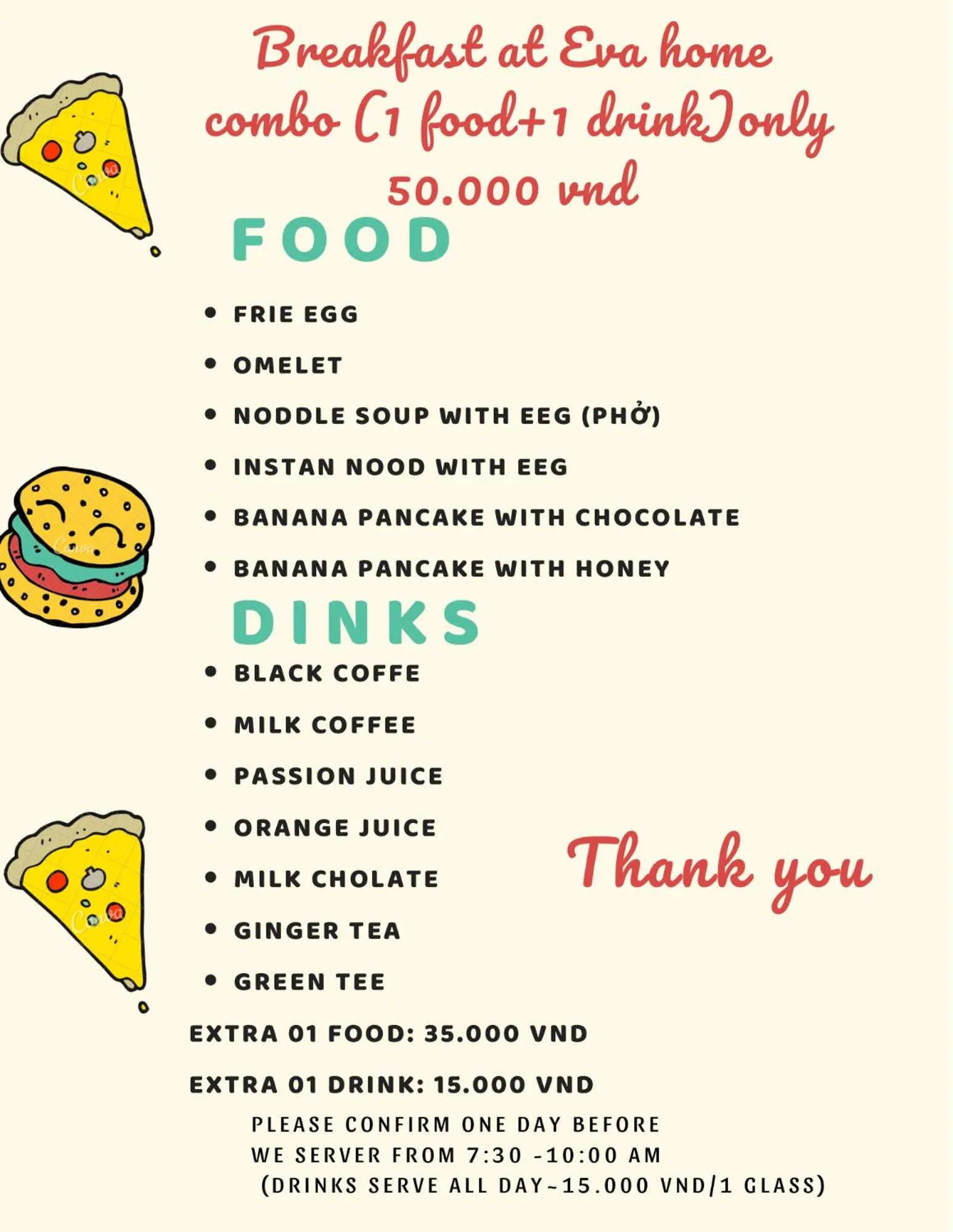 Food and drinks in Eva Homestay