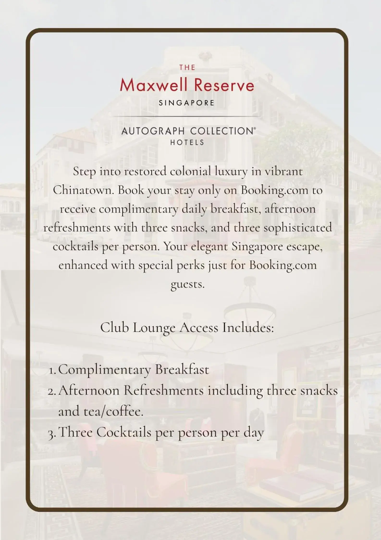 Juliet Club Suite, Club Lounge Access, Evening Cocktails, Appetizers, 1 King in Maxwell Reserve Singapore, Autograph Collection Juliet Club Suite, Club Lounge Access, Evening Cocktails, Appetizers, 1 King in Maxwell Reserve Singapore, Autograph Collection