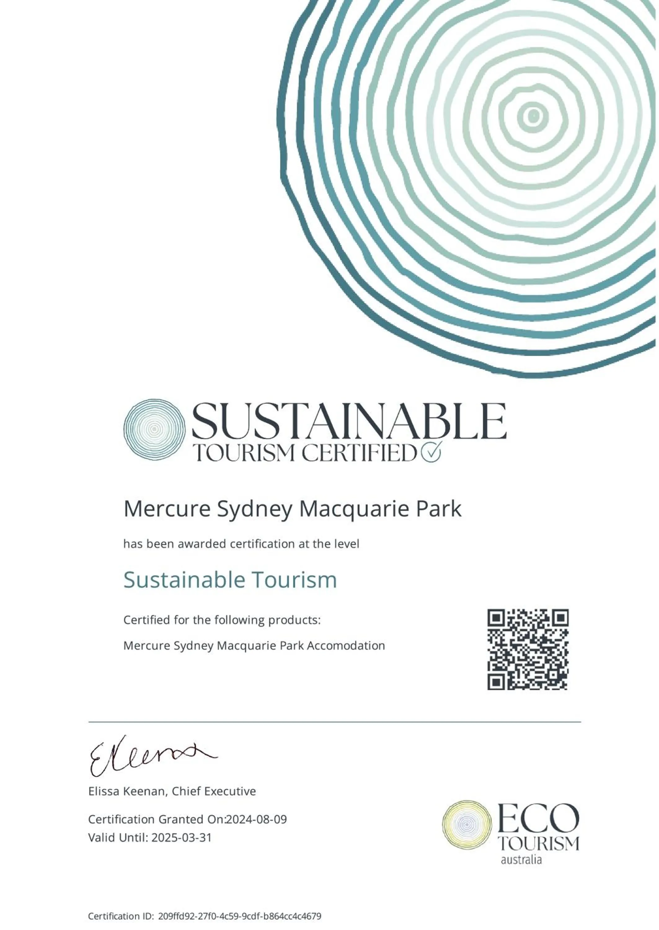 Logo/Certificate/Sign in Mercure Sydney Macquarie Park